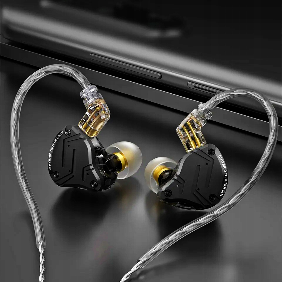 SŁUCHAWKI DOKANAŁOWE KZ ZS10 PRO X CZARNE BEZ MIKROFONU HYBRYDY 1DD+4BA Impedancja 29 Ω