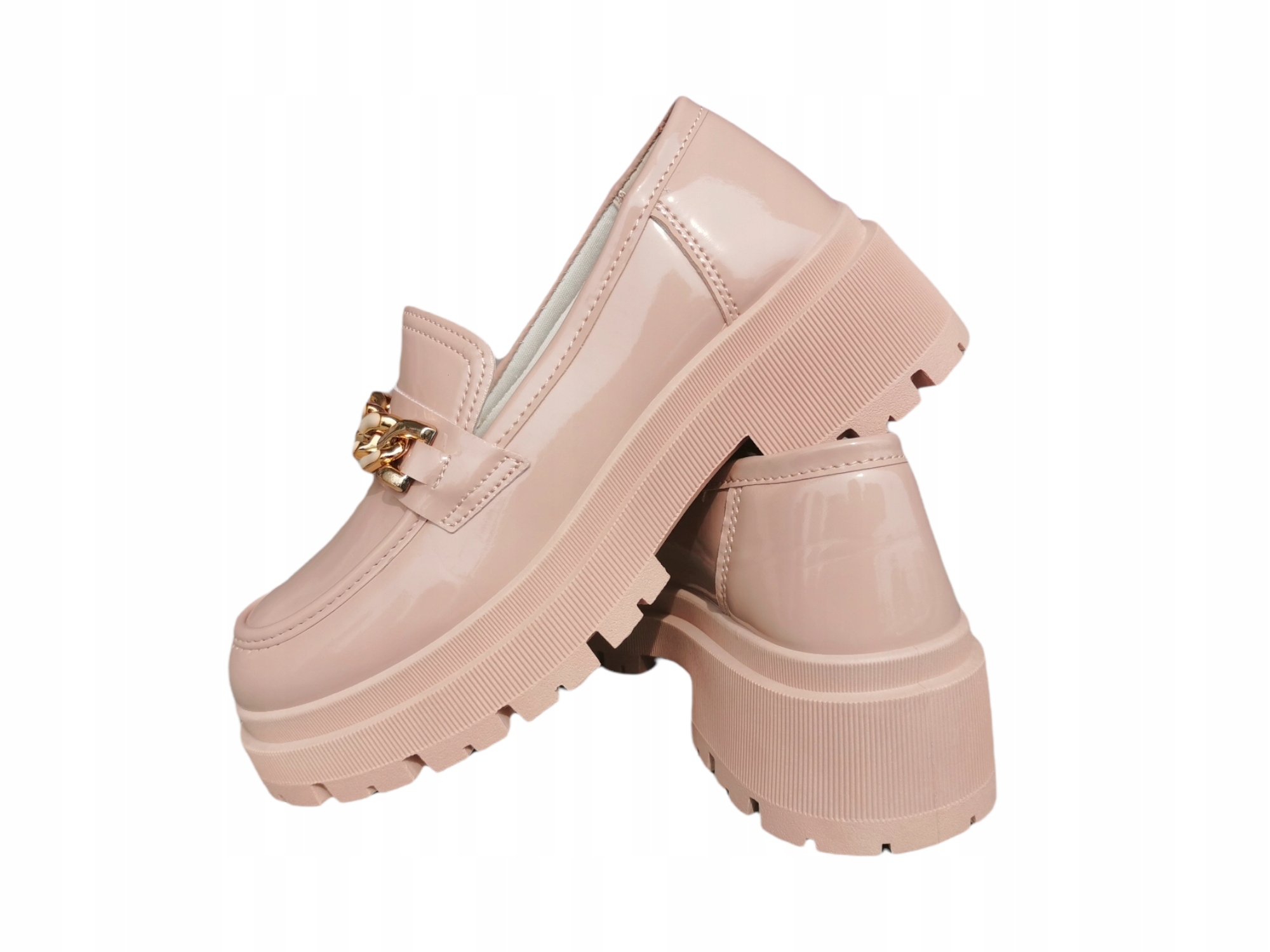 RÓŻOWE MOKASYNY LAKIEROWANE LOAFERSY 37 Model loafersy