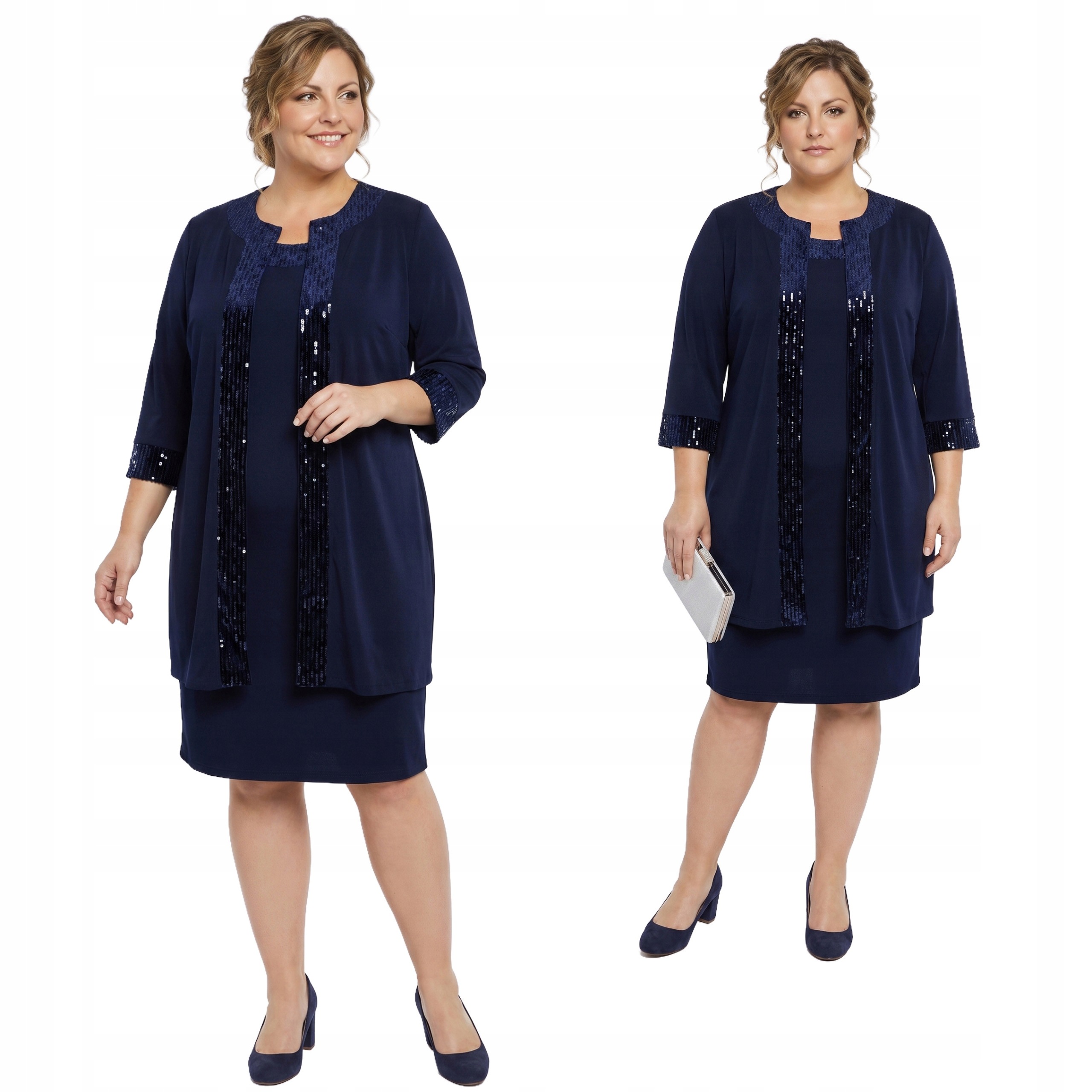 Tmavě modrý komplet s flitry plus size velikost 56