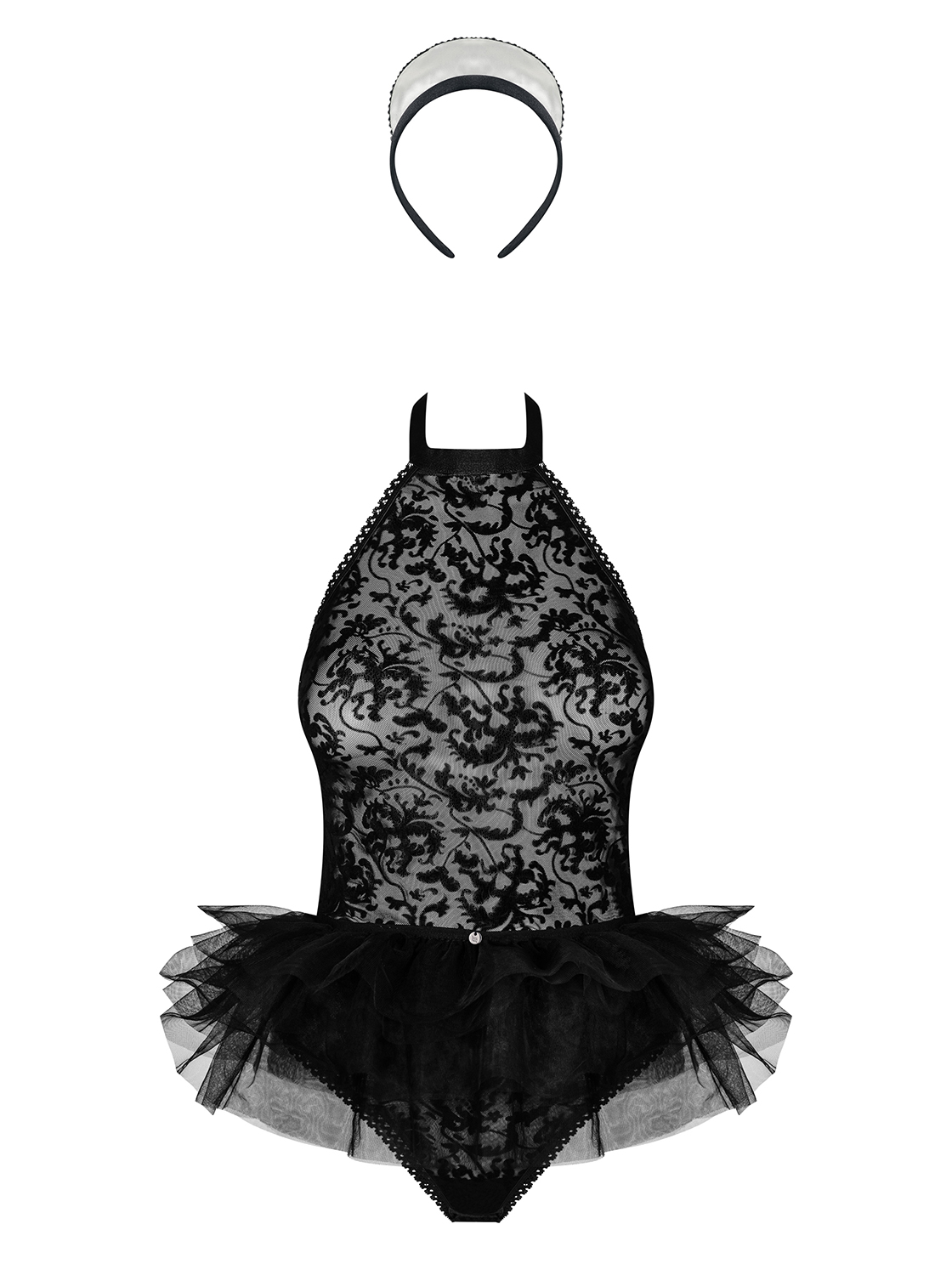 Body Pokojské S Tylovou Sukní, Krajka 2XL/3XL 90% Polyamid 10% Elastan