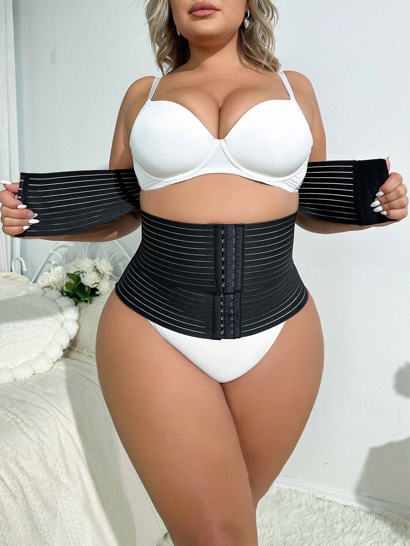 Shein czarny damski gorset trzy pasy XXL