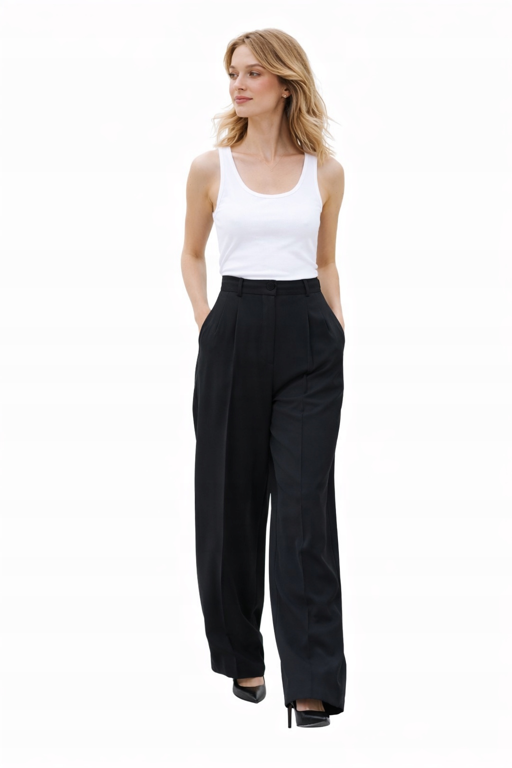Černé Palazzo Kalhoty S Vysokým Pasem Xs 1I3A
