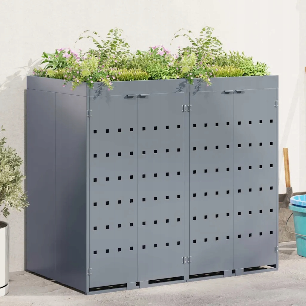 vidaXL Úložný box na 2 popelnice Světle šedá 136 x 77,5 x 121,5 cm