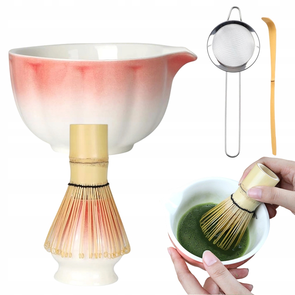 Levně Matcha Set Keramický čajový set Růžovo-bílý Gradient Miska 5ks
