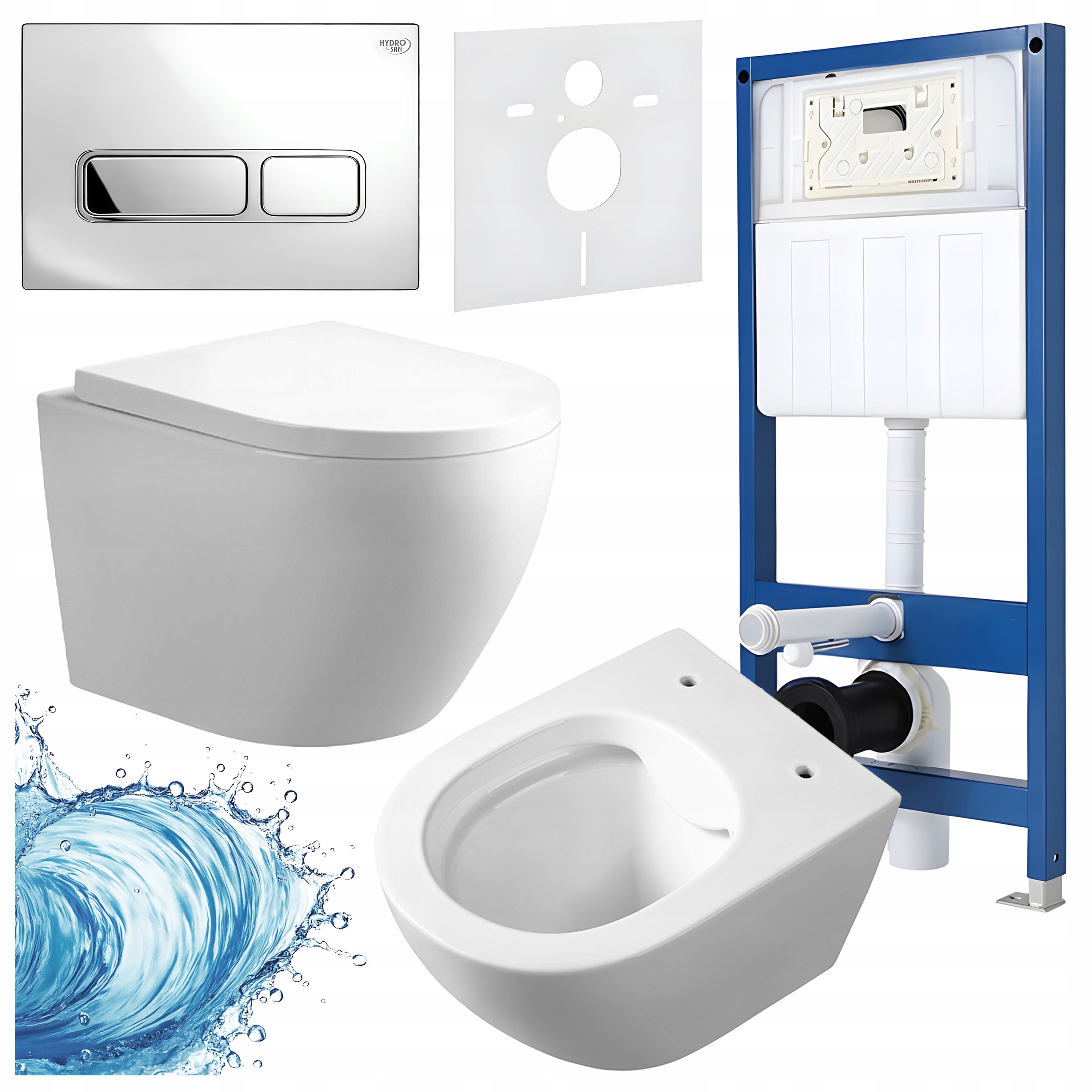 Zestaw Podtynkowy Wc Stelaż Hydrosan Miska MIZU-WH-RIM-02 Przycisk Chrom