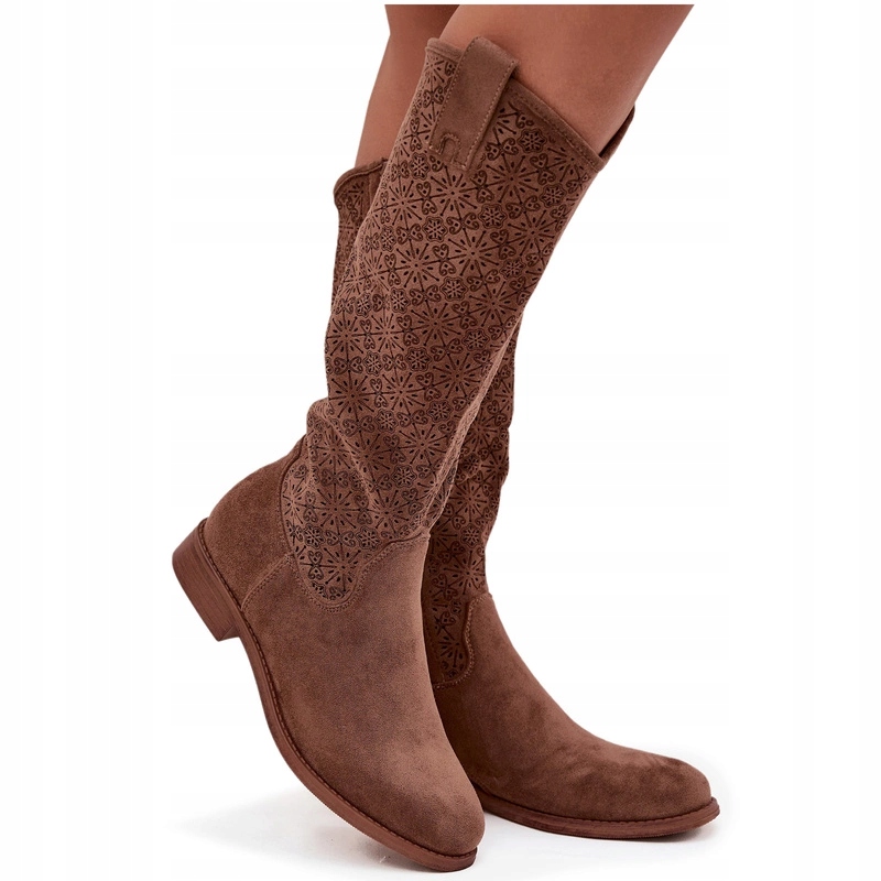 Dámské Ažurové Kozačky Na Plochém Podpatku S.barski HY52-534 Hnědé 36