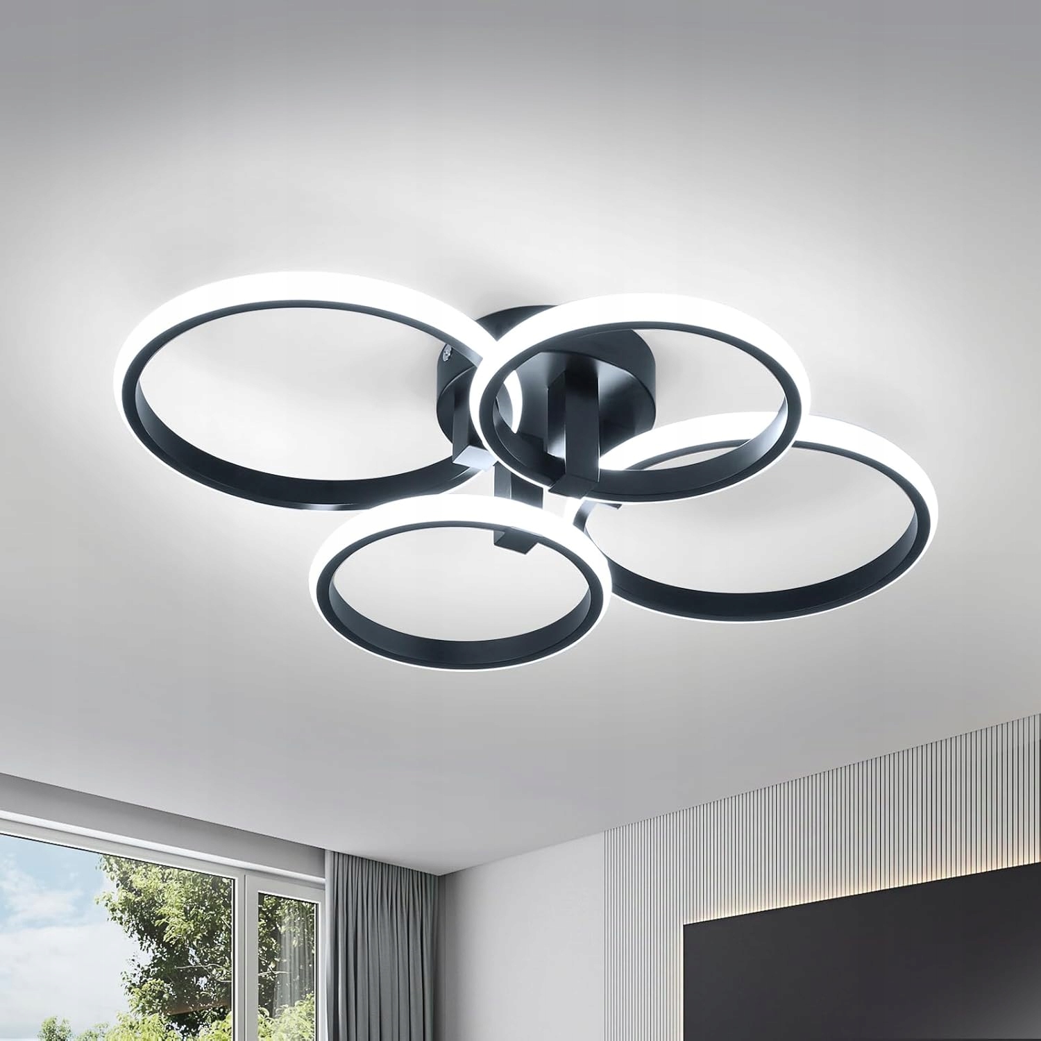 Led stropní svítidlo kulaté, černý lustr, moderní do obývacího pokoje, 56W, 6500K