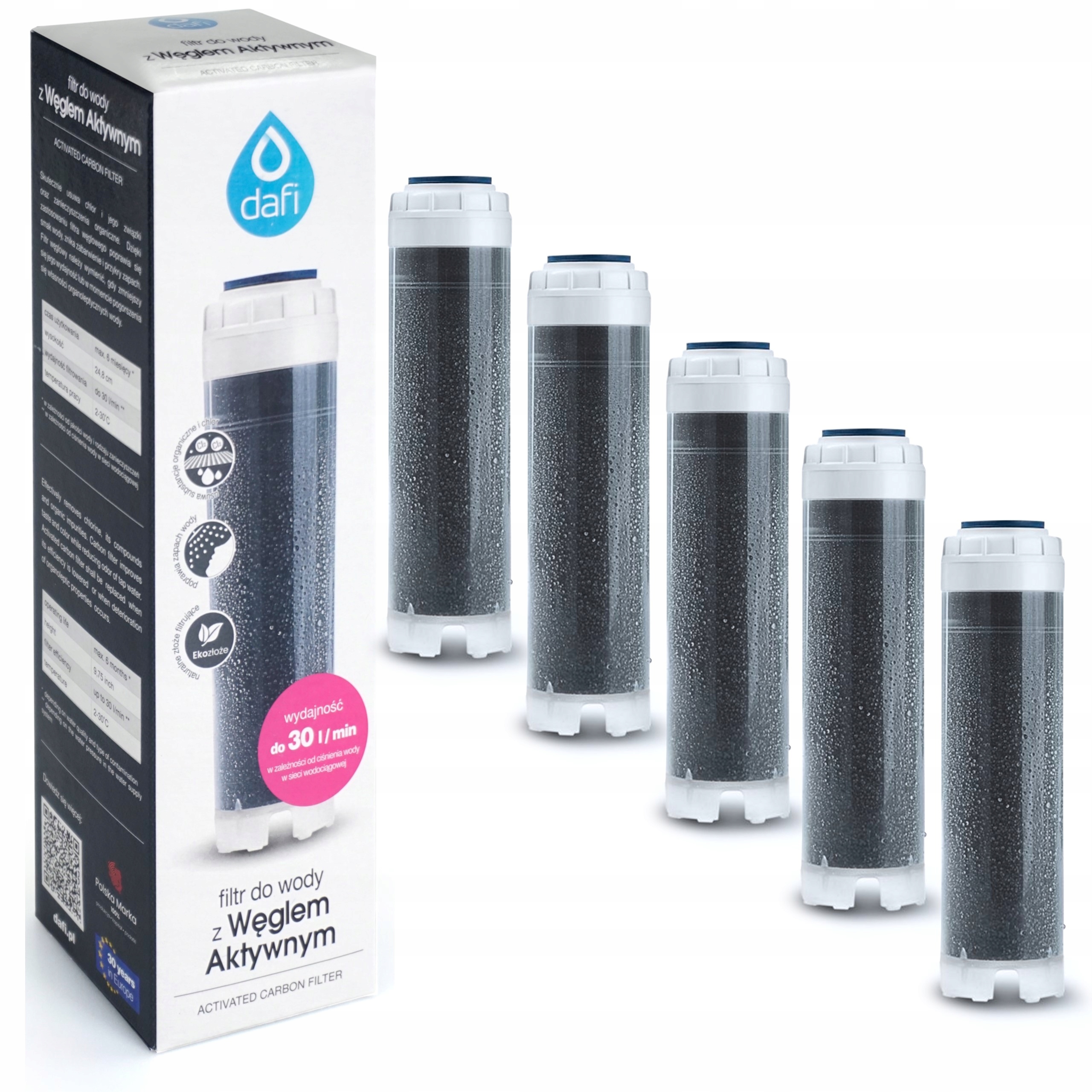 5x Wkład Węglowy do Filtra Dafi 10" Przepływowy Filtr Wody na Cały Dom