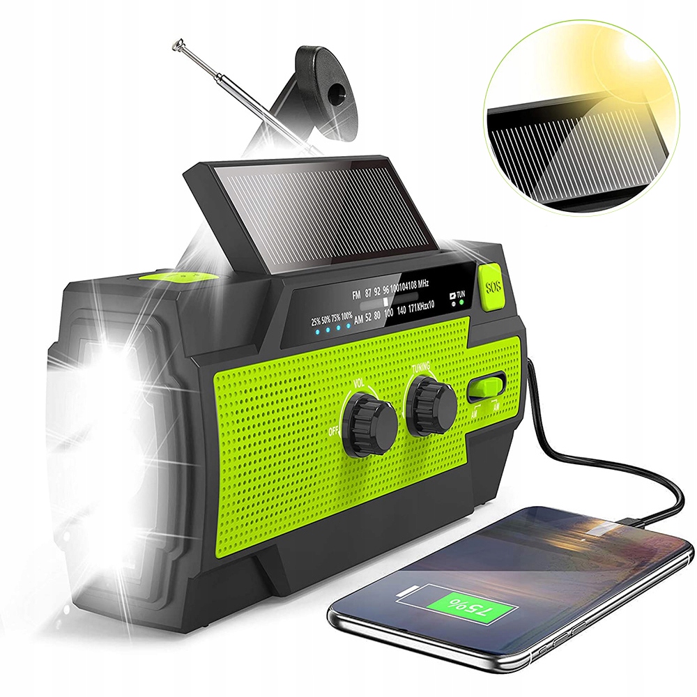 Rádio Na Kliku Přenosné Solární Kuchyňské Dynamo Svítilna Powerbank 4000 mAh