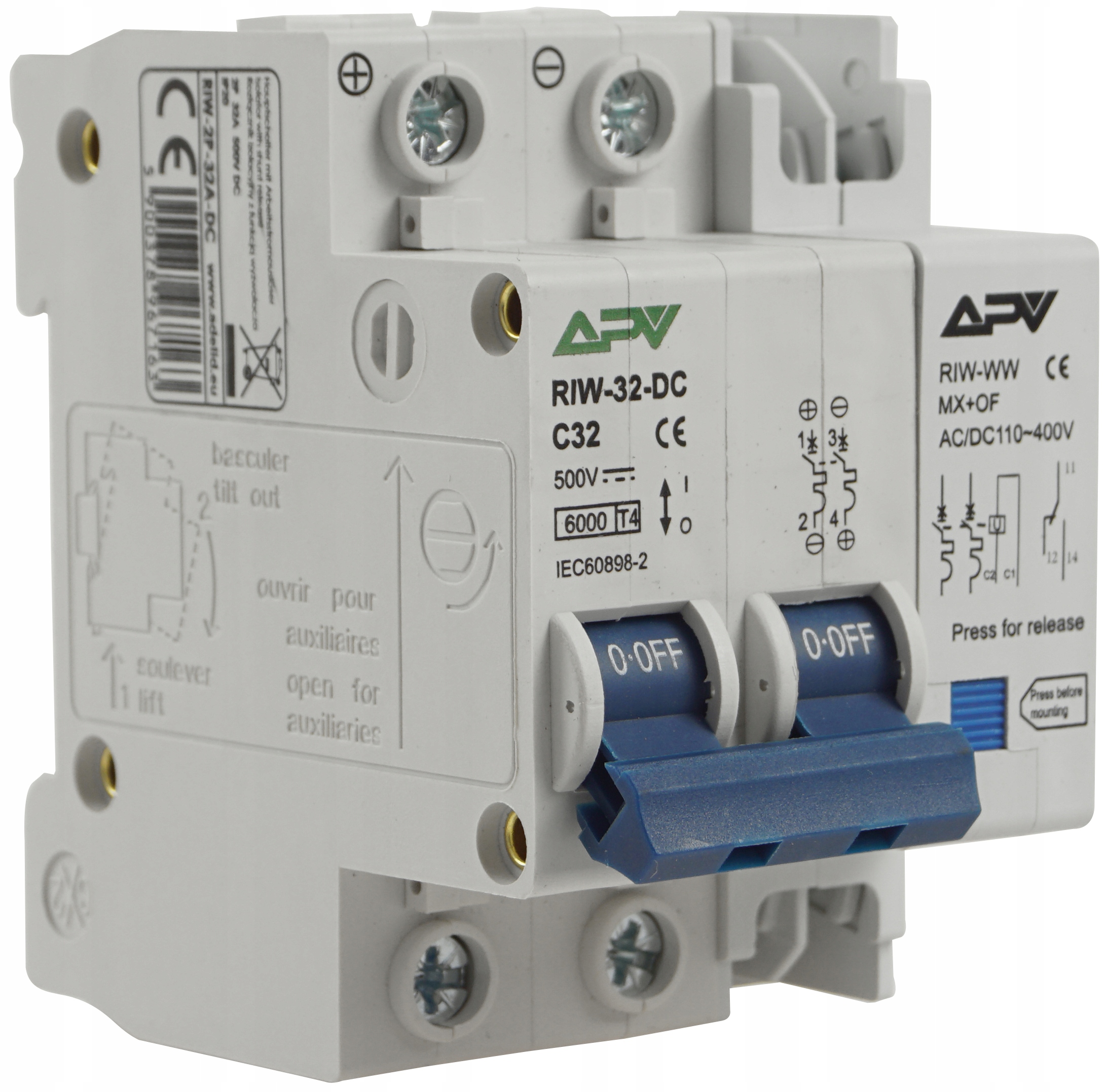 Fve odpínač integrovaný s vypínací spouští Adelid Apv 2P 32A 500V DC