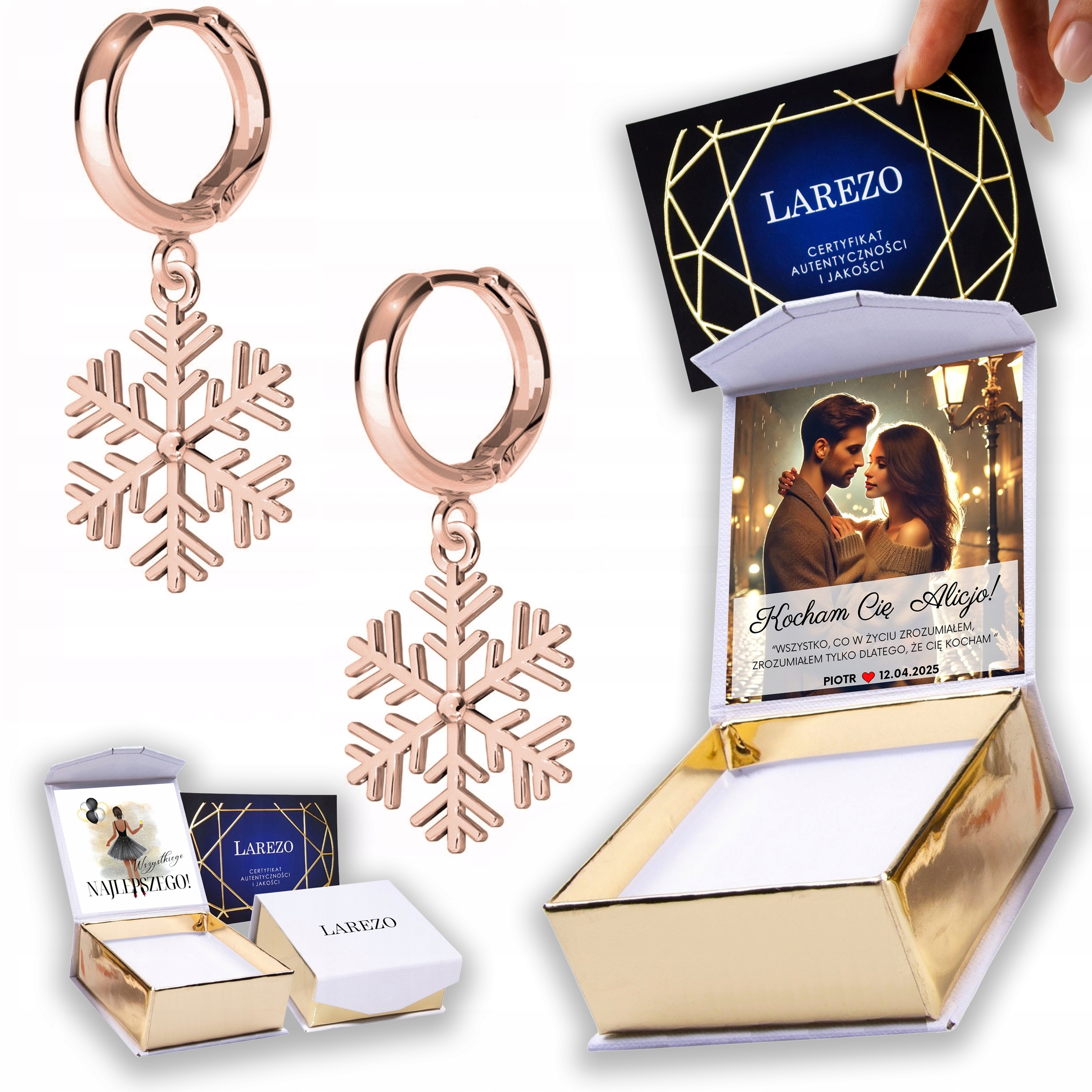 Náušnice Pozlacené 925 Sněhové vločky Zima Sněhurky Sníh Sněhové Vločky Potisk