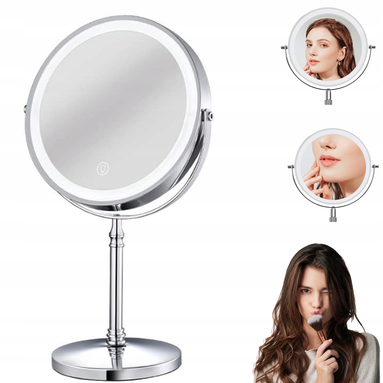 Oboustranné Kosmetické Zrcadlo, Dotykové Stmívání, Led Podsvícení, 20 CM