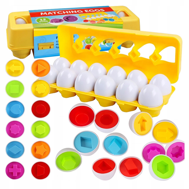 KOLOROWA UKŁADANKA SORTER MONTESSORI JAJKA DOPASUJ WZORY KOLORY KSZTAŁTY