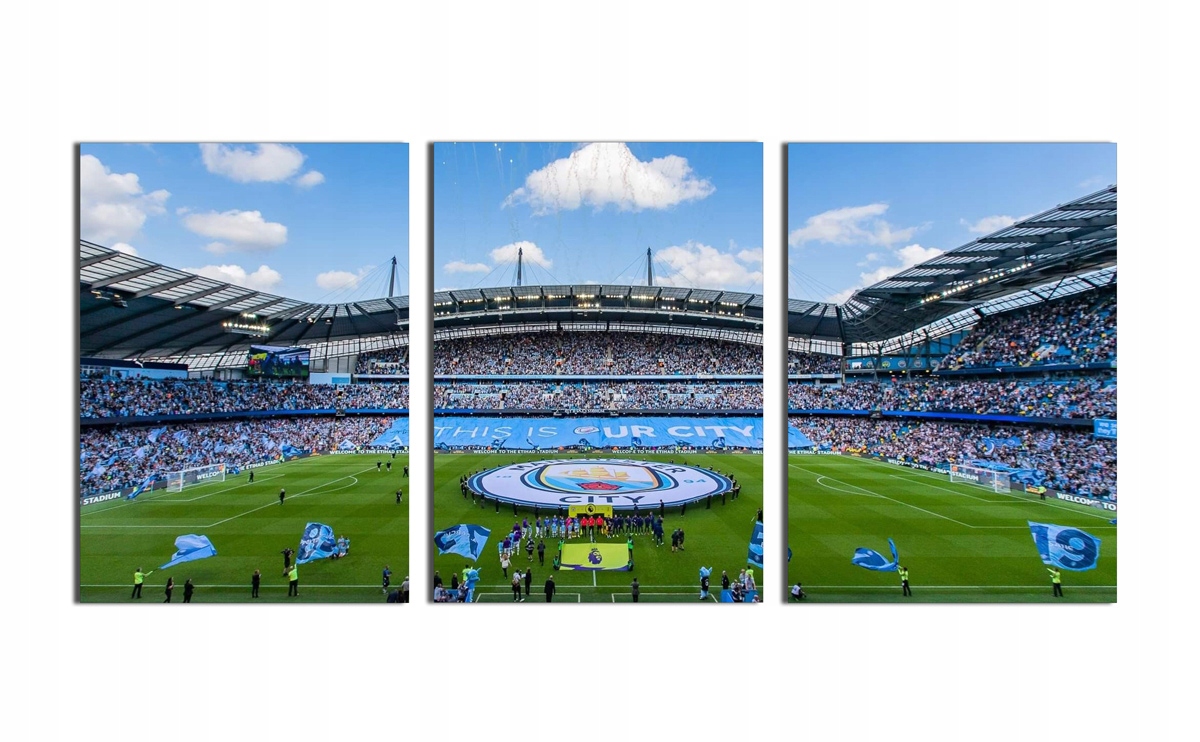 Triptych Manchester City stadion pro fanouška, obraz na zeď 70x150 cm