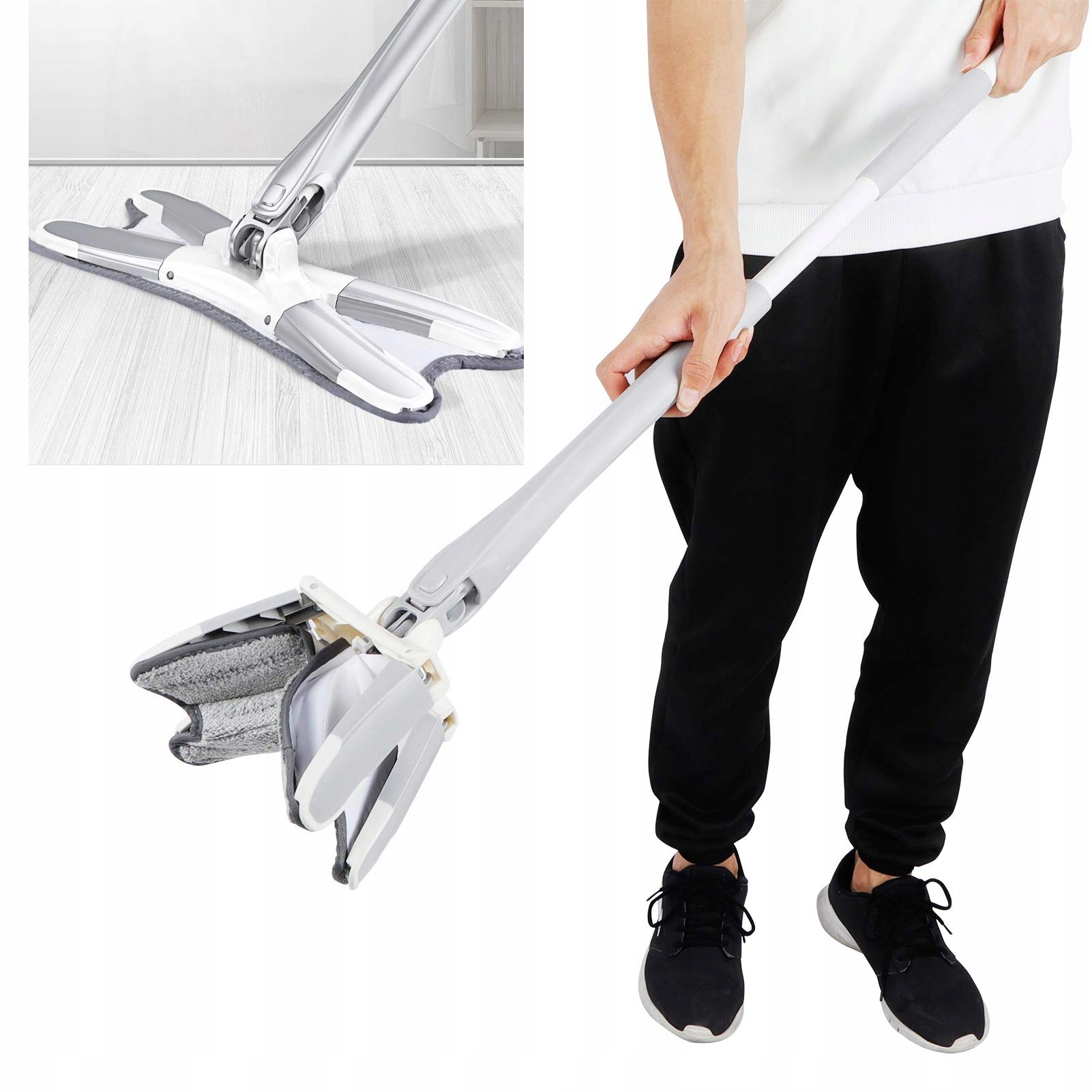 Plochý mop Regulovatelná tyč Typ X Bezdotykové mytí Mikrovlákno 140 Cm Natudeco