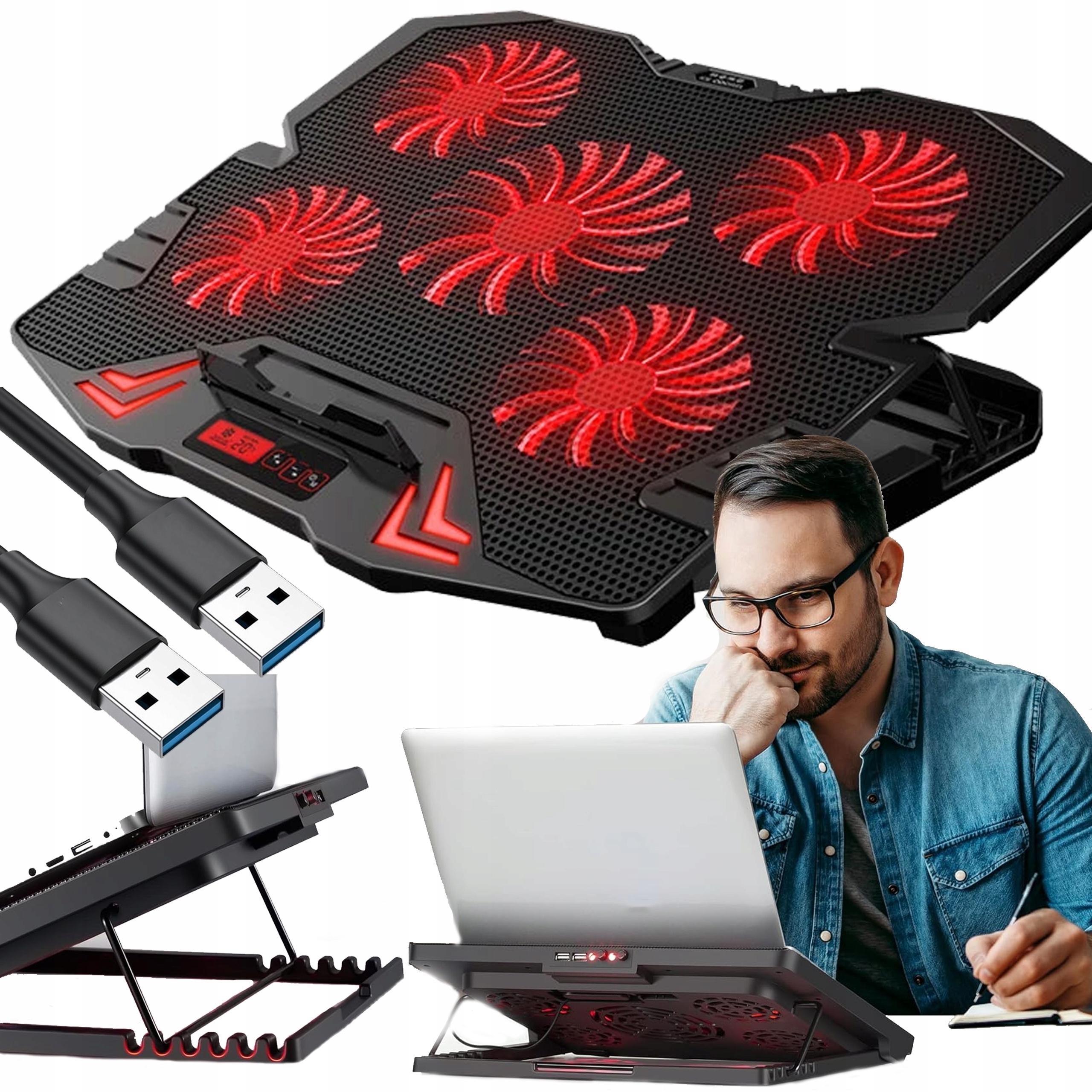 MOCNA PODSTAWKA CHŁODZĄCA POD LAPTOPA Z WYŚWIETLACZEM LED REGULACJA 9