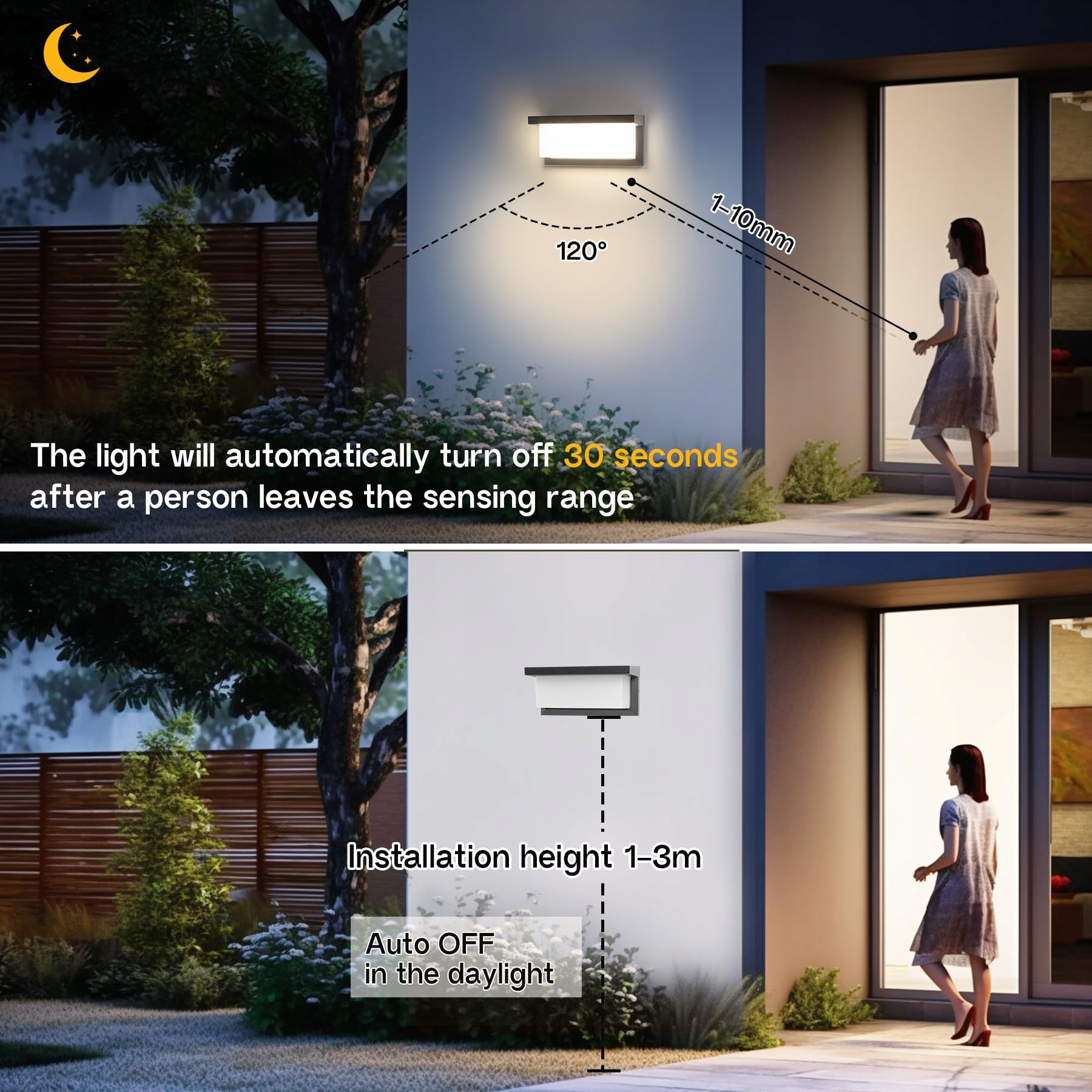 BOYIR Lampa Zewnętrzna LED z Czujnikiem Ruchu IP65 Dimmowalna 3000K-6500K — miniatura 2