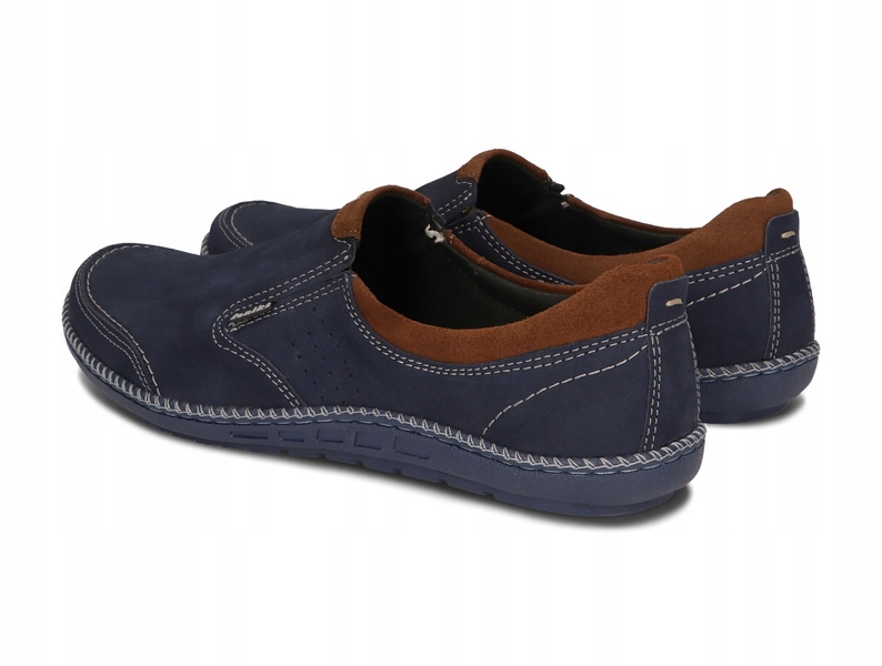 Mokasyny Męskie Wsuwane Buty Wizytowe Casual Skóra Naturalna 122 Granat 39 Długość wkładki 26 cm