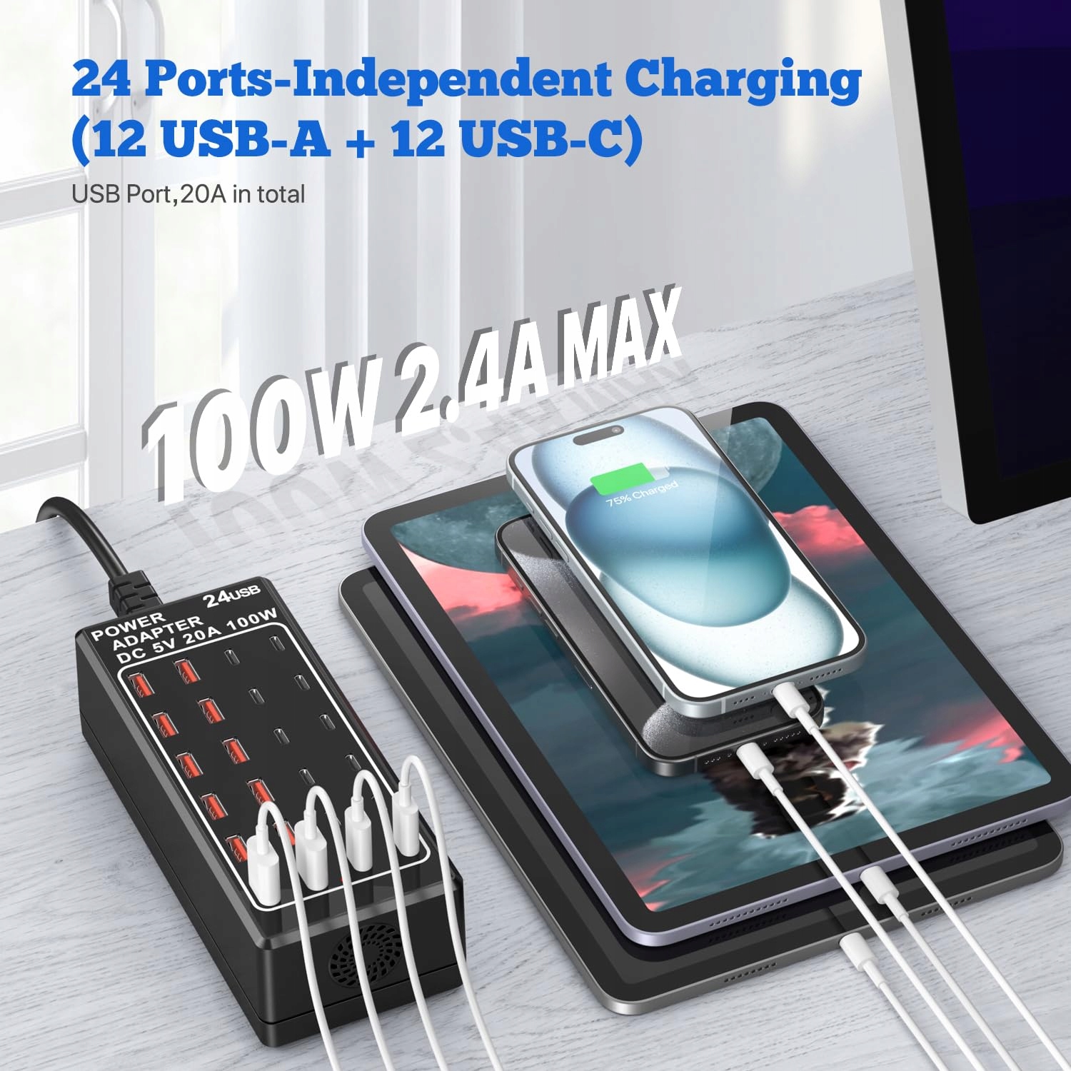 Ładowarka USB C 24-Port 100W USB-C Charger for iPhone, Samsung, Google — miniatura 2