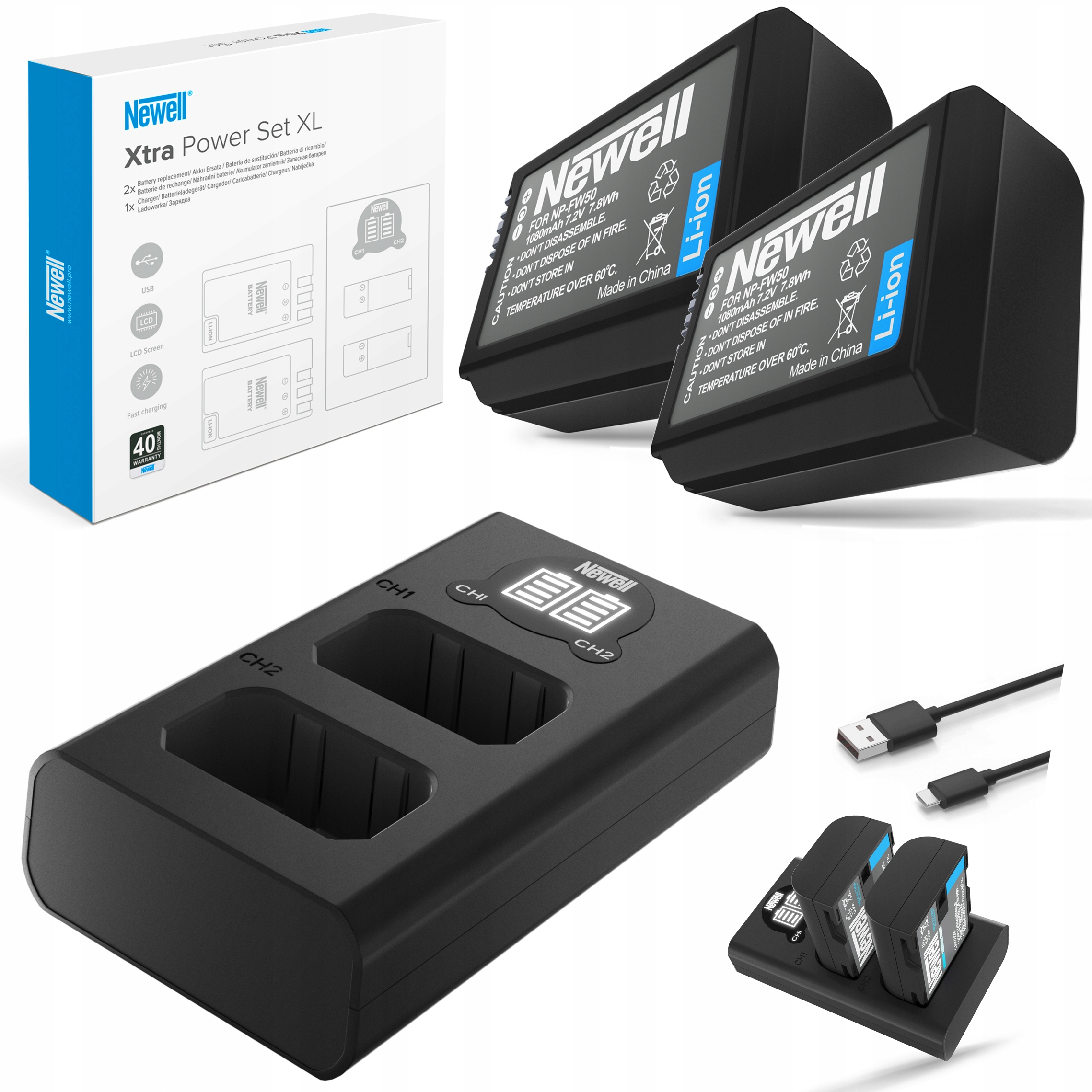 Ładowarka dwukanałowa Newell DL-USB-C + 2 akumulatory NP-FW50 do Sony