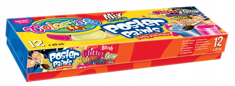 Farby plakatowe 12 kolorów 20 ml. MIX Colorino