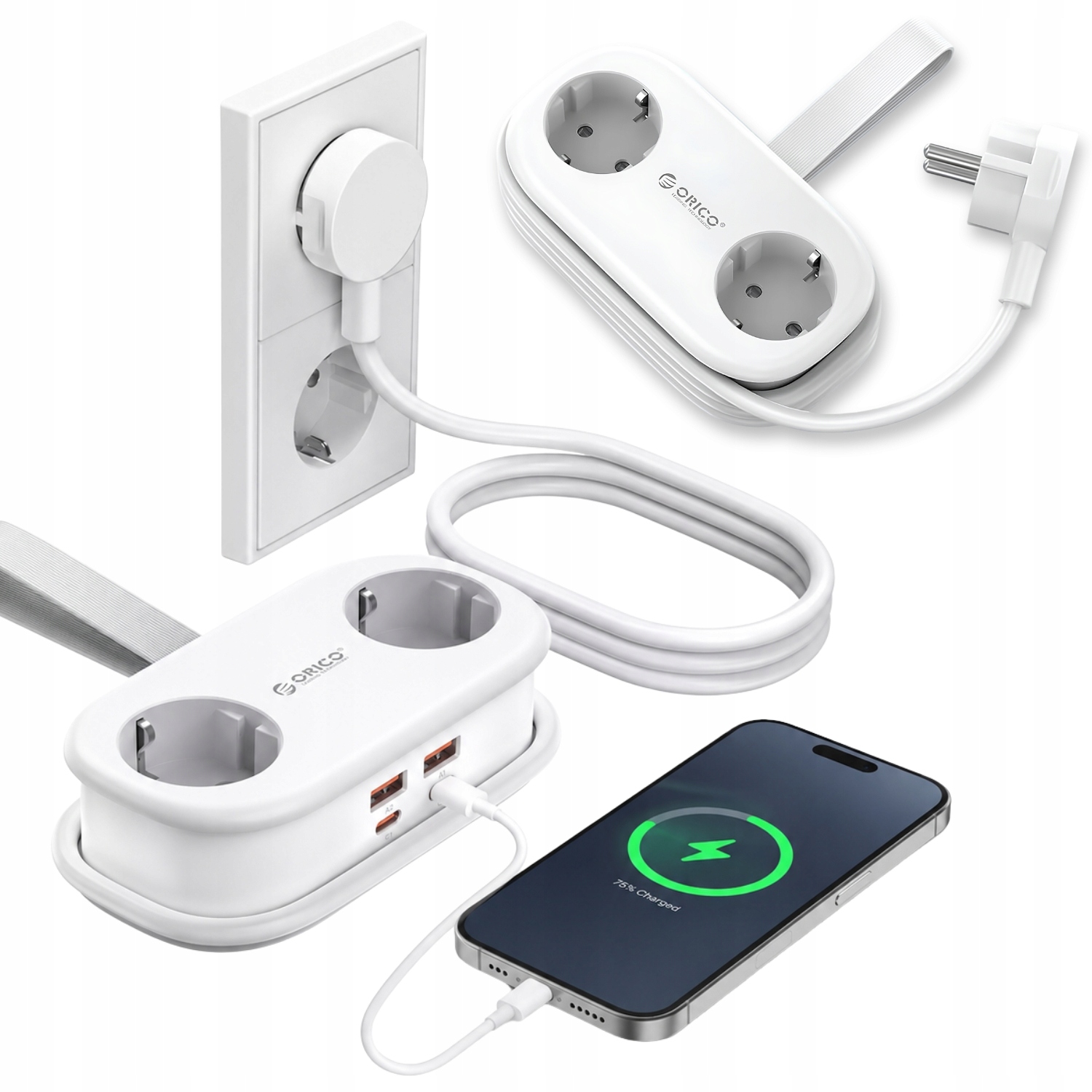 Listwa zasilająca przedłużacz Orico 65W 2xAC 2xUSB-A 2xUSB-C biała