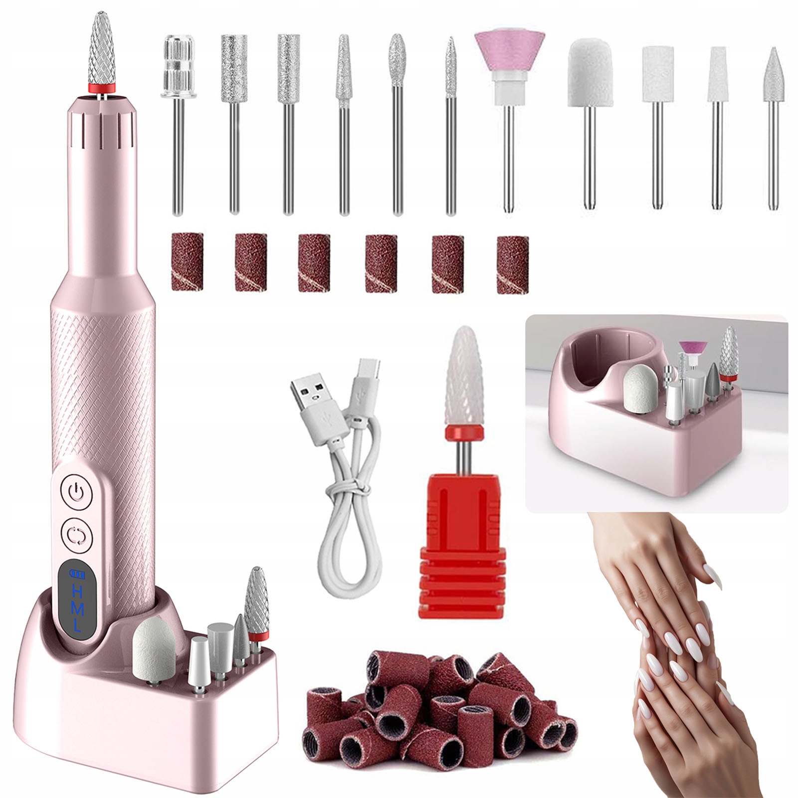 Bruska Na Nehty Electric Nail Drill Velká Sada Přenosných Fréz