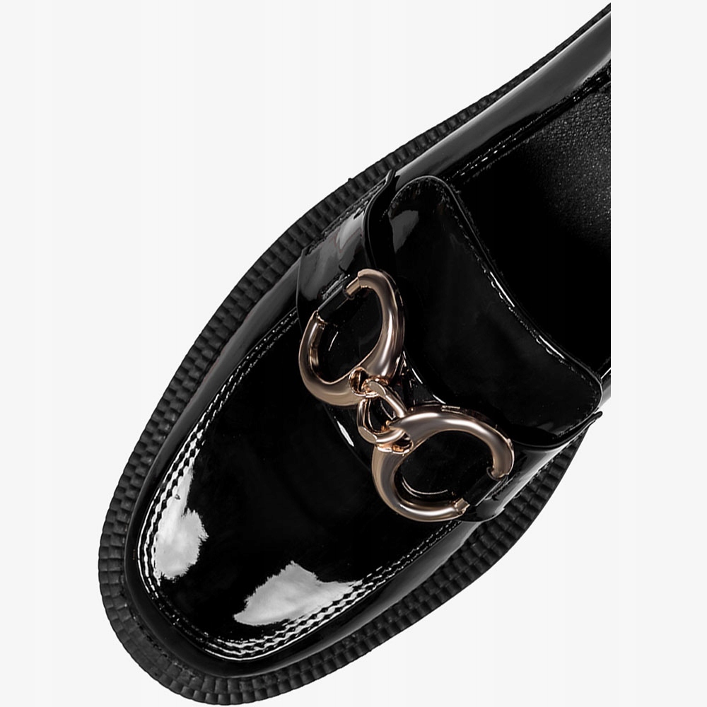 MOKASYNY DAMSKIE PÓŁBUTY LAKIEROWANE Z OZDOBĄ WKŁADKA SOFT PŁASKIE NEW 39 Kolor czarny