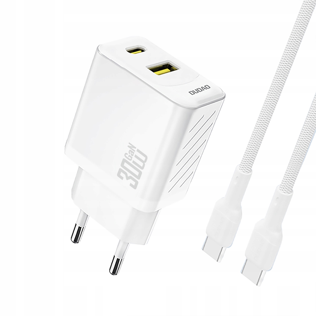 Ładowarka sieciowa Usb-a Usb-c z kablem Usb-c GaN Pd 30W biała