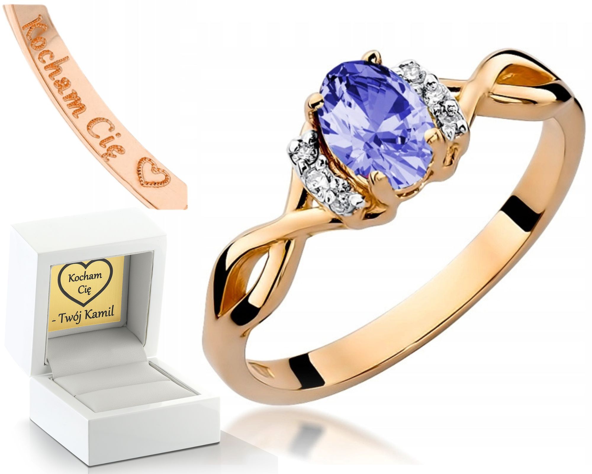 Prstýnek Tanzanit Brilianty Růžové Zlato Gravírování