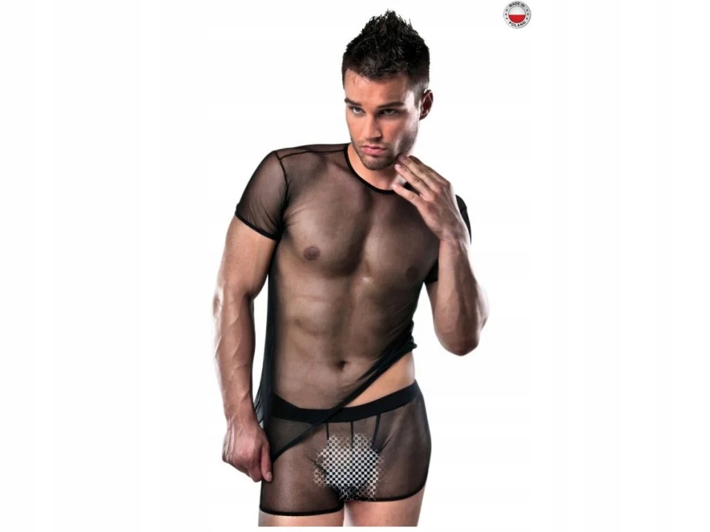 Pánský komplet černé tričko a průsvitné šortky S/m