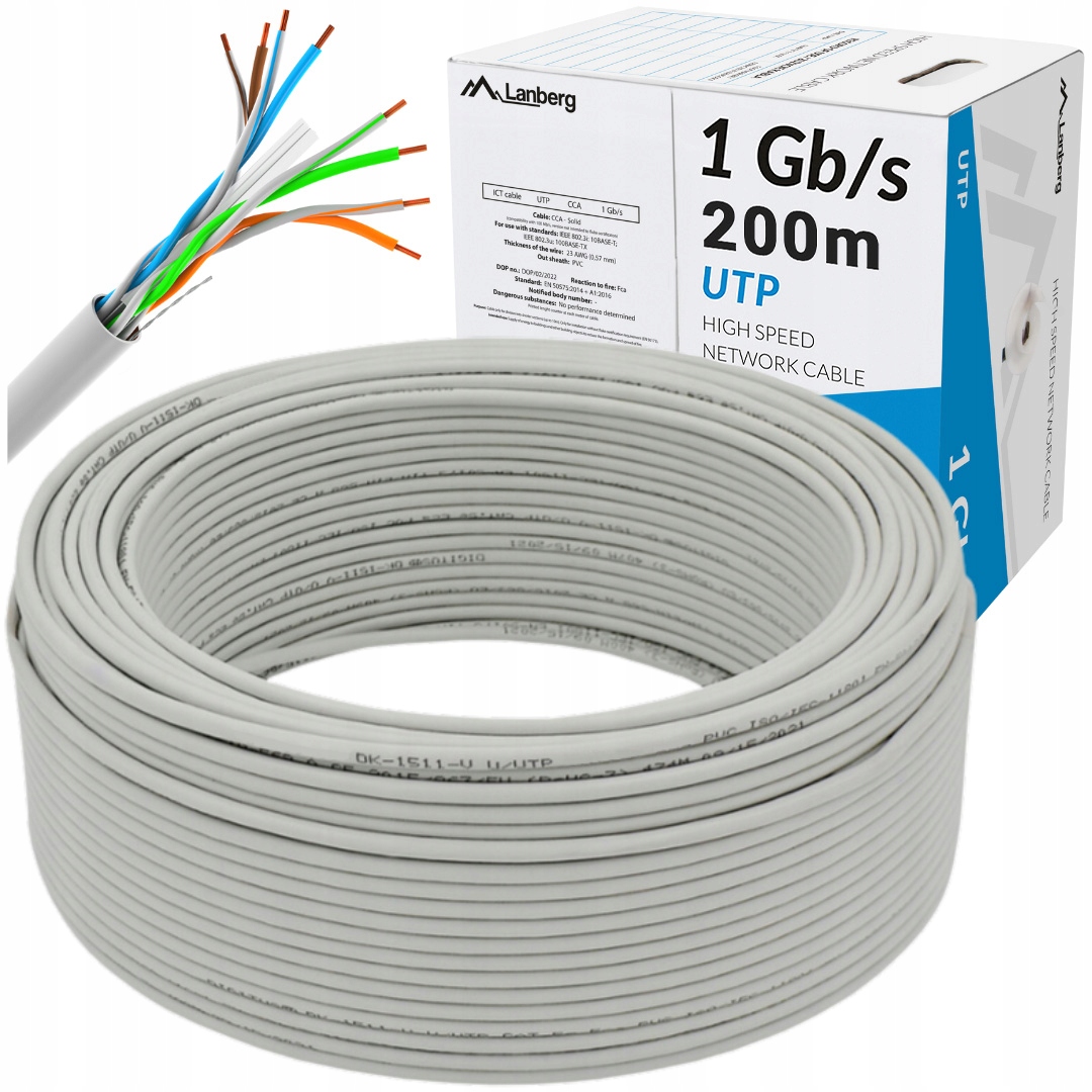 Kabel Przewód Sieciowy Lan Skrętka RJ45 Utp KAT.6 CAT.6 200M Lanberg