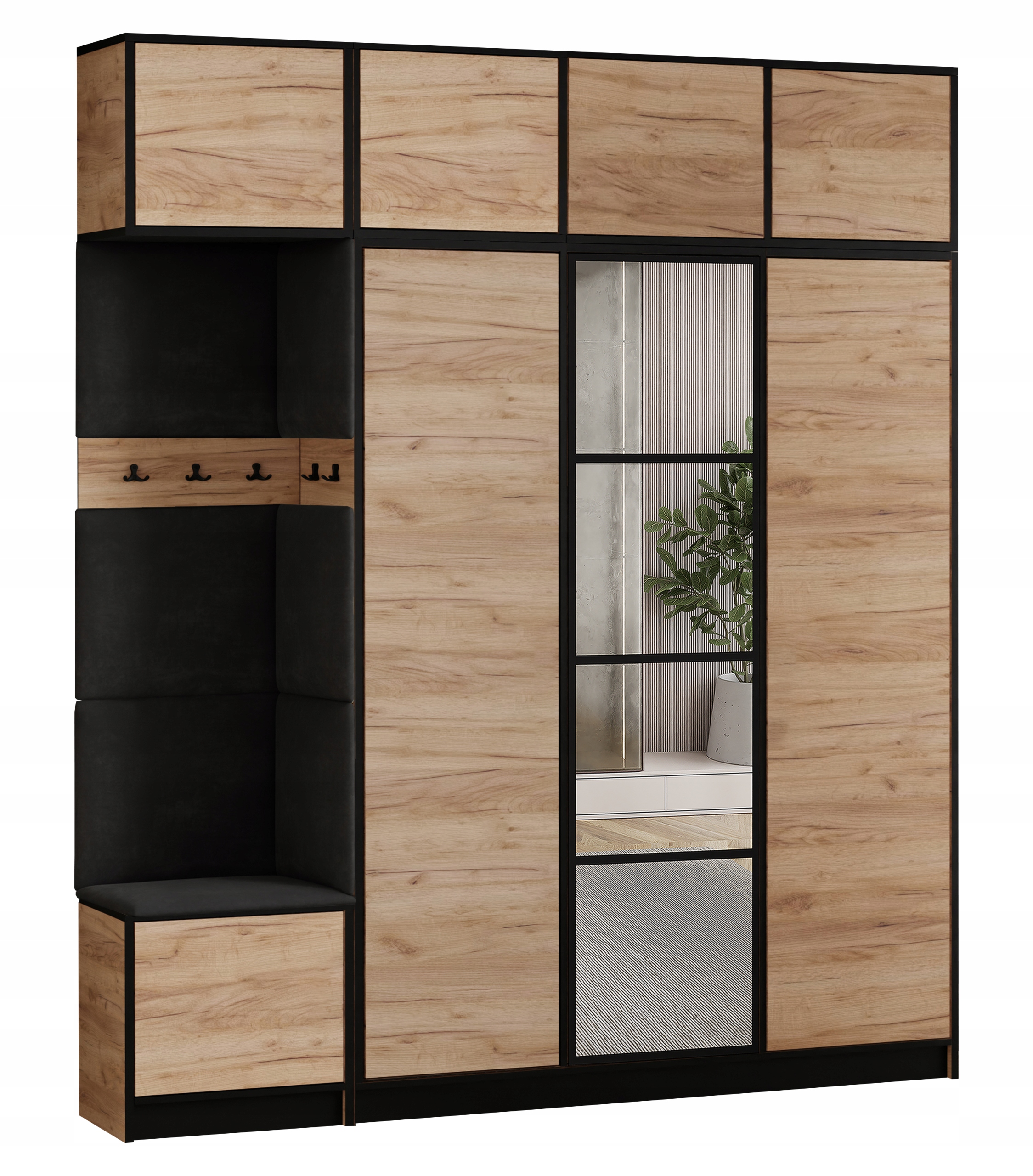 Šatní skříň Costa 14 dub craft černá tkanina, sedák s nástavcem