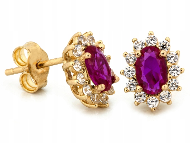 Náušnice zlaté 585 oválné markýzy na tyči s červeným očkem dárek