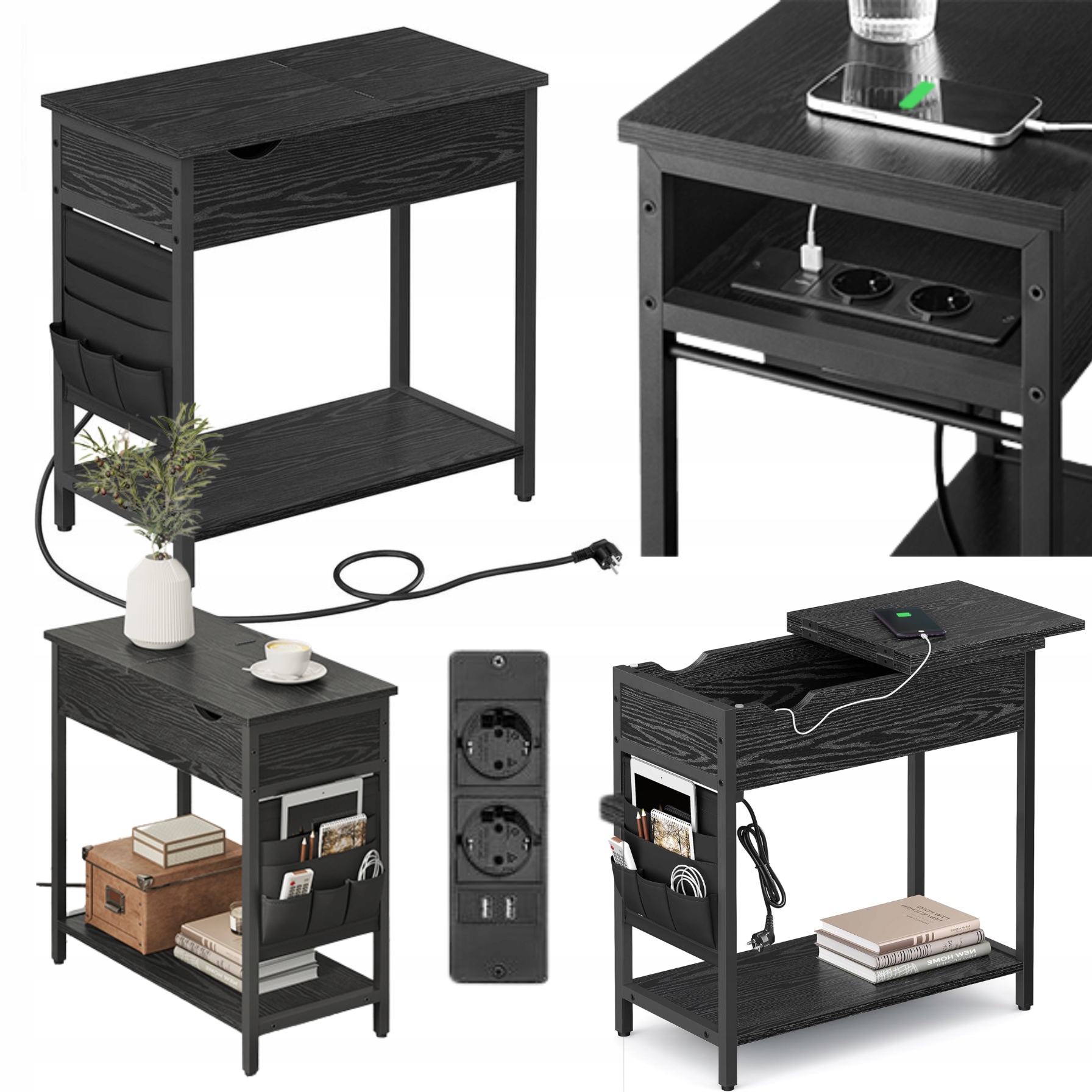 Nočný stolík pod notebook Organizér 2 zásuvky Usb Zásuvka 3 úrovne