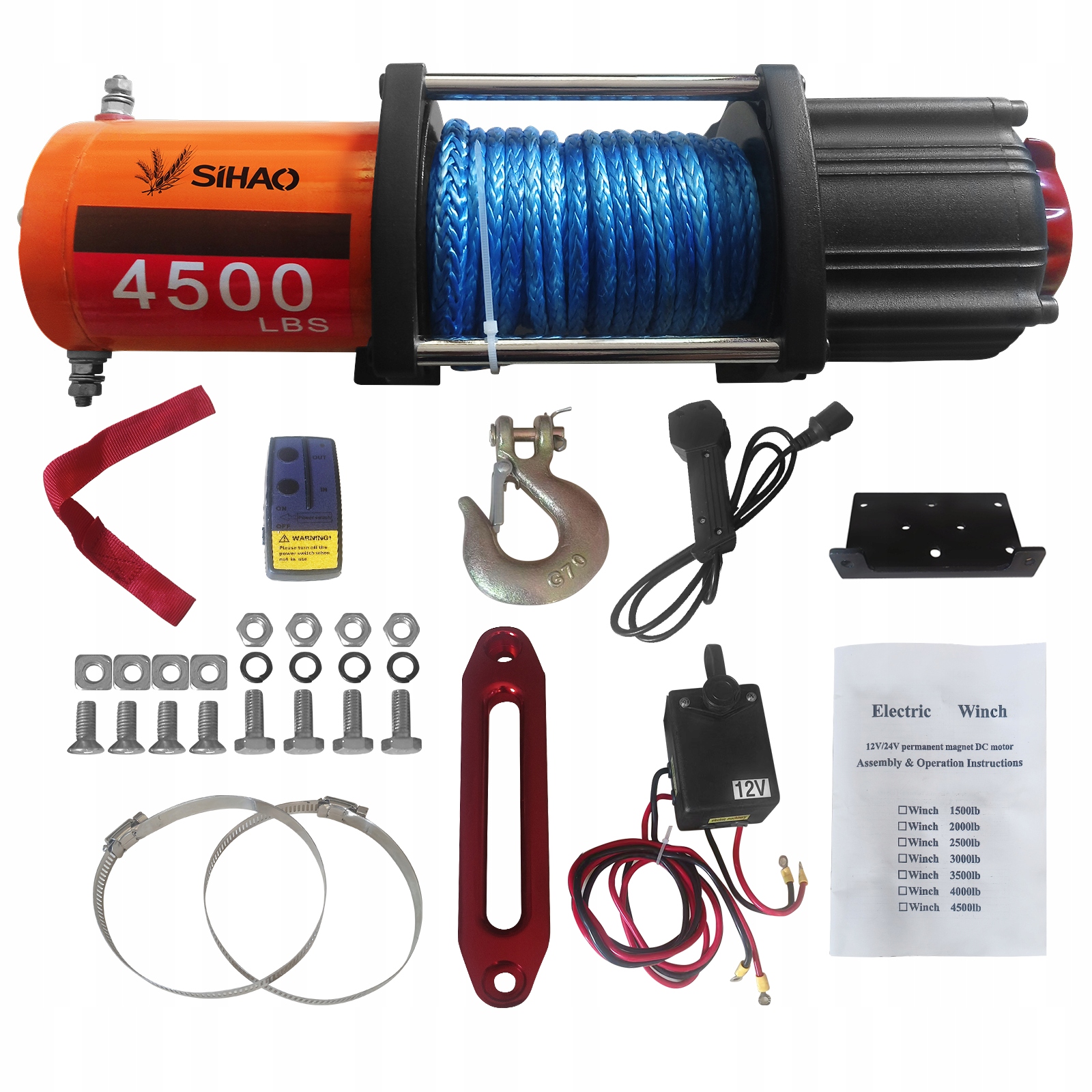 Elektrický naviják 4500LBS (2041kg) Atv/utv 12V s nylonovým lanem 39ft