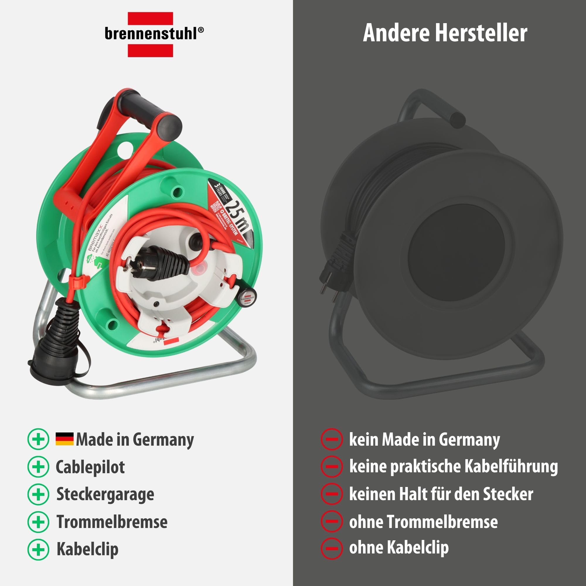 BRENNENSTUHL Kabeltrommel Ogrodowa 25m IP44 Do Kosiarki Na Zewnątrz — miniatura 7