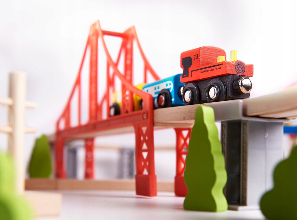 KOLEJKA DREWNIANA DLA DZIECI TOR POCIĄG WAGONY Materiał drewno