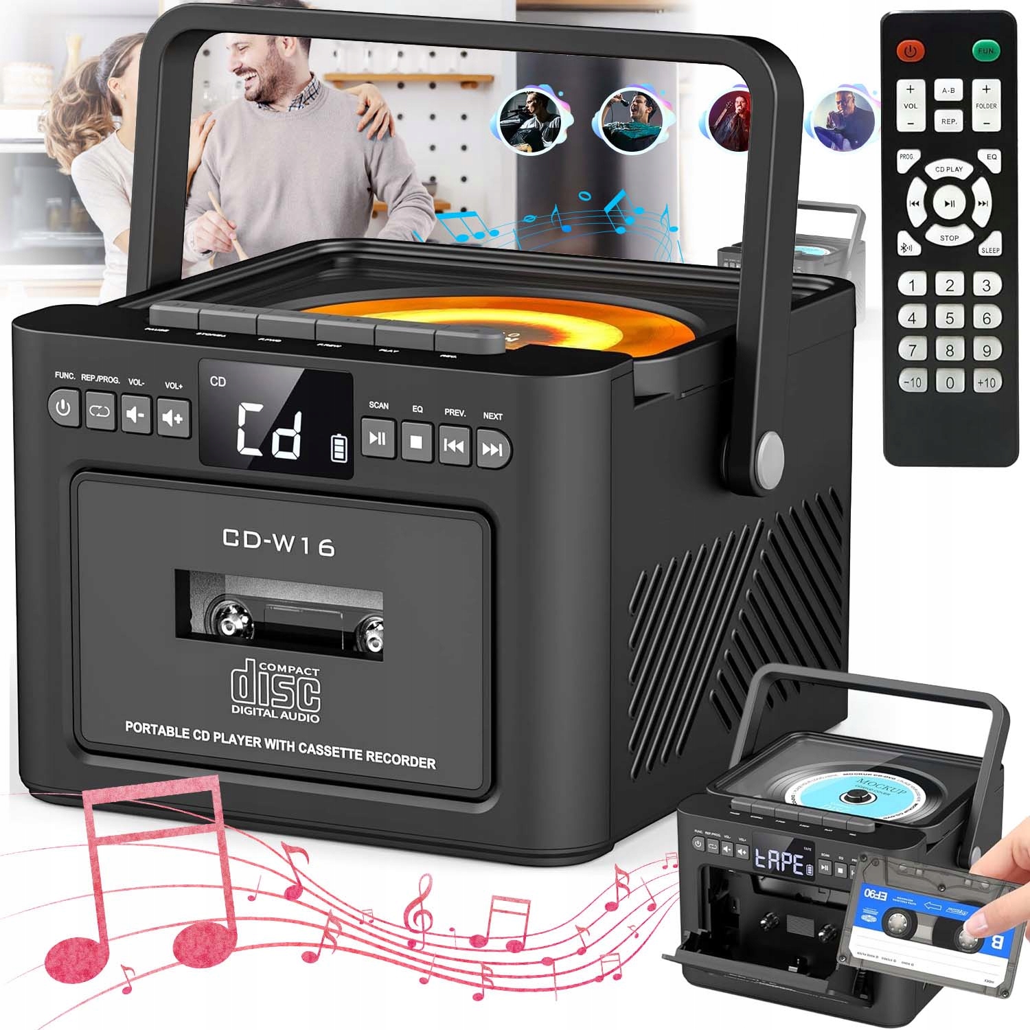 Přenosný CD Přehrávač MP3 Blluetooth Multifunkční Reproduktory Usb/aux/sd