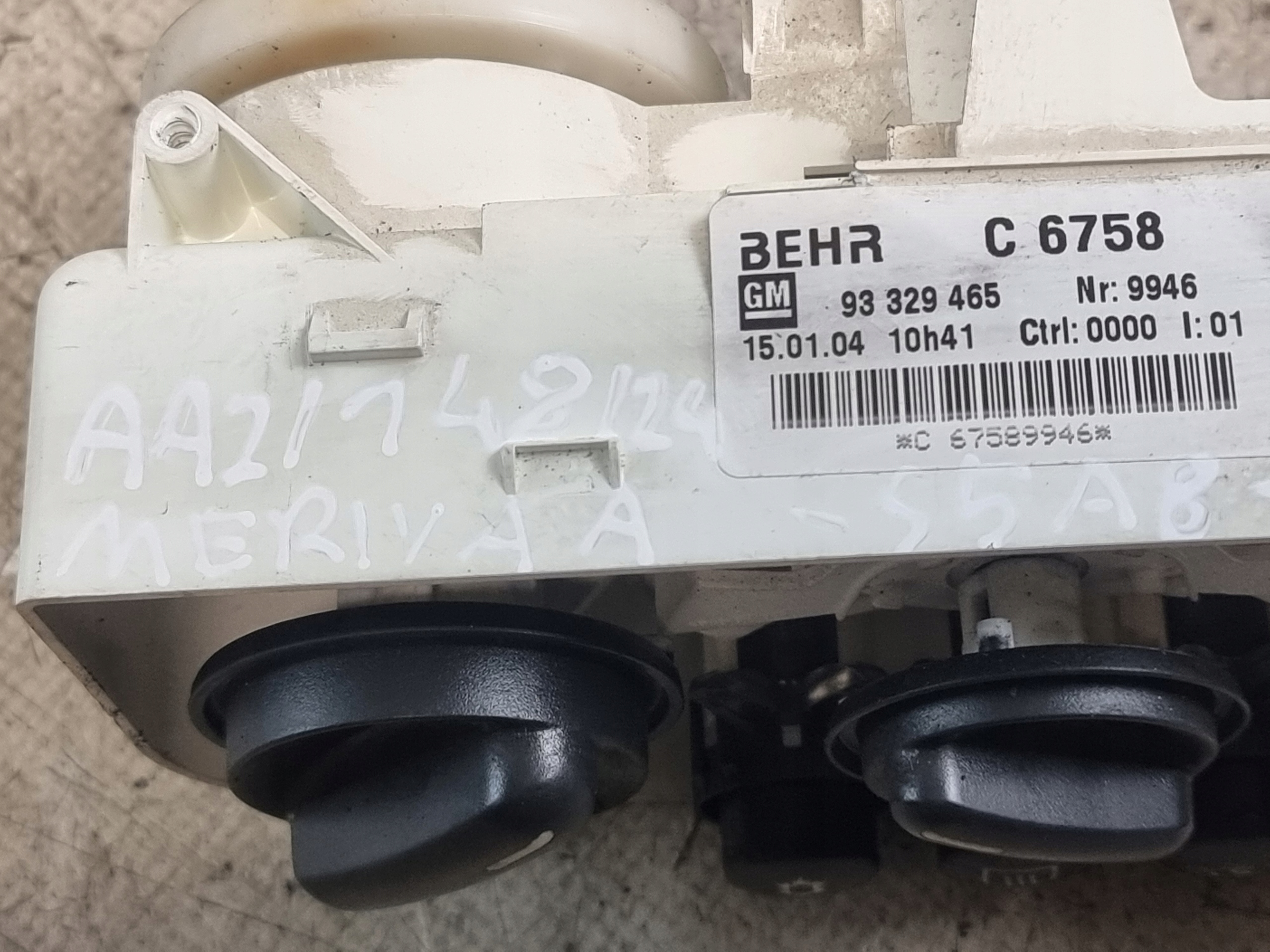 Unite commande clima Bouches buses OE 93329465 OPEL MERIVA A 04r
