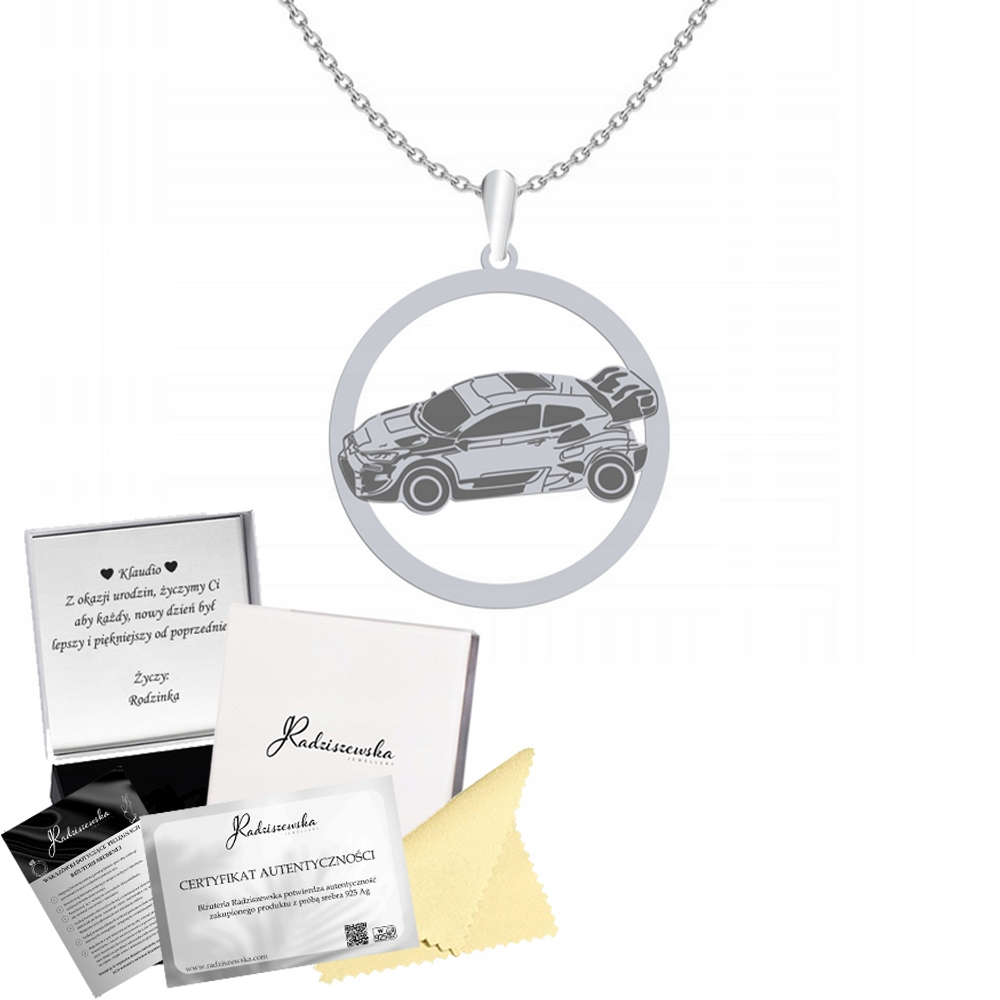 Stříbrný náhrdelník Rallyové mistrovství světa Řetízek 925 Dárek Gravírování