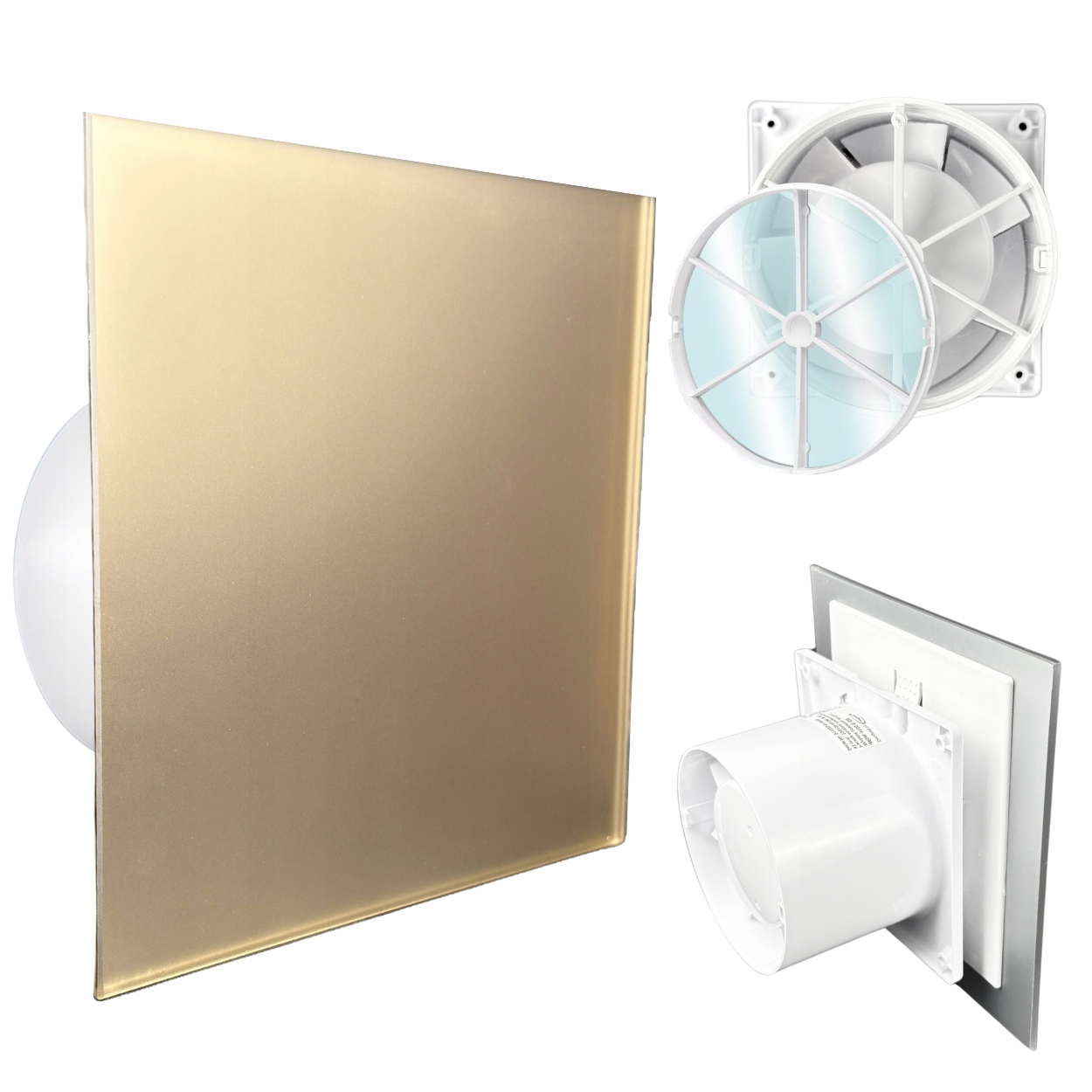Koupelnový ventilátor dRim fi100 Zpětný Ventil Přední Sklo zlato satén