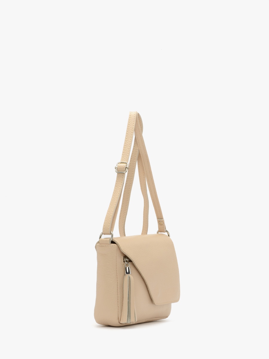 

Ryłko beżowa skórzana torebka damska z frędzlem