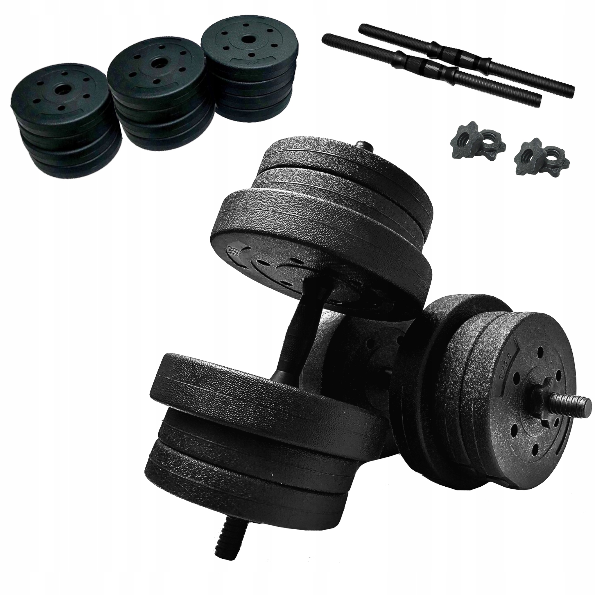 Hantle regulowane 2x20 kg bitumiczne zestaw 40kg gryfy obciążenia zaciski