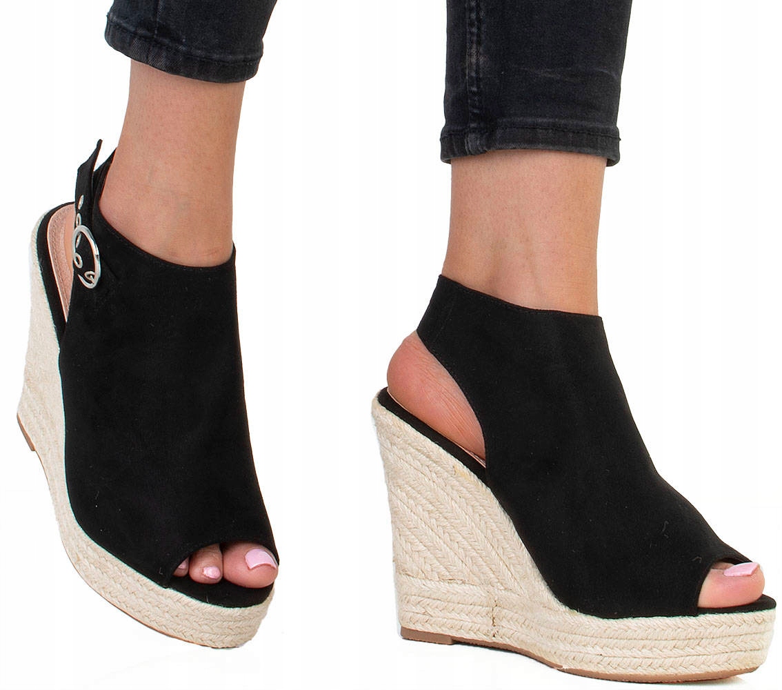 6480 CZARNE SANDAŁY ESPADRYLE NA KOTURNIE 40 Rozmiar 40
