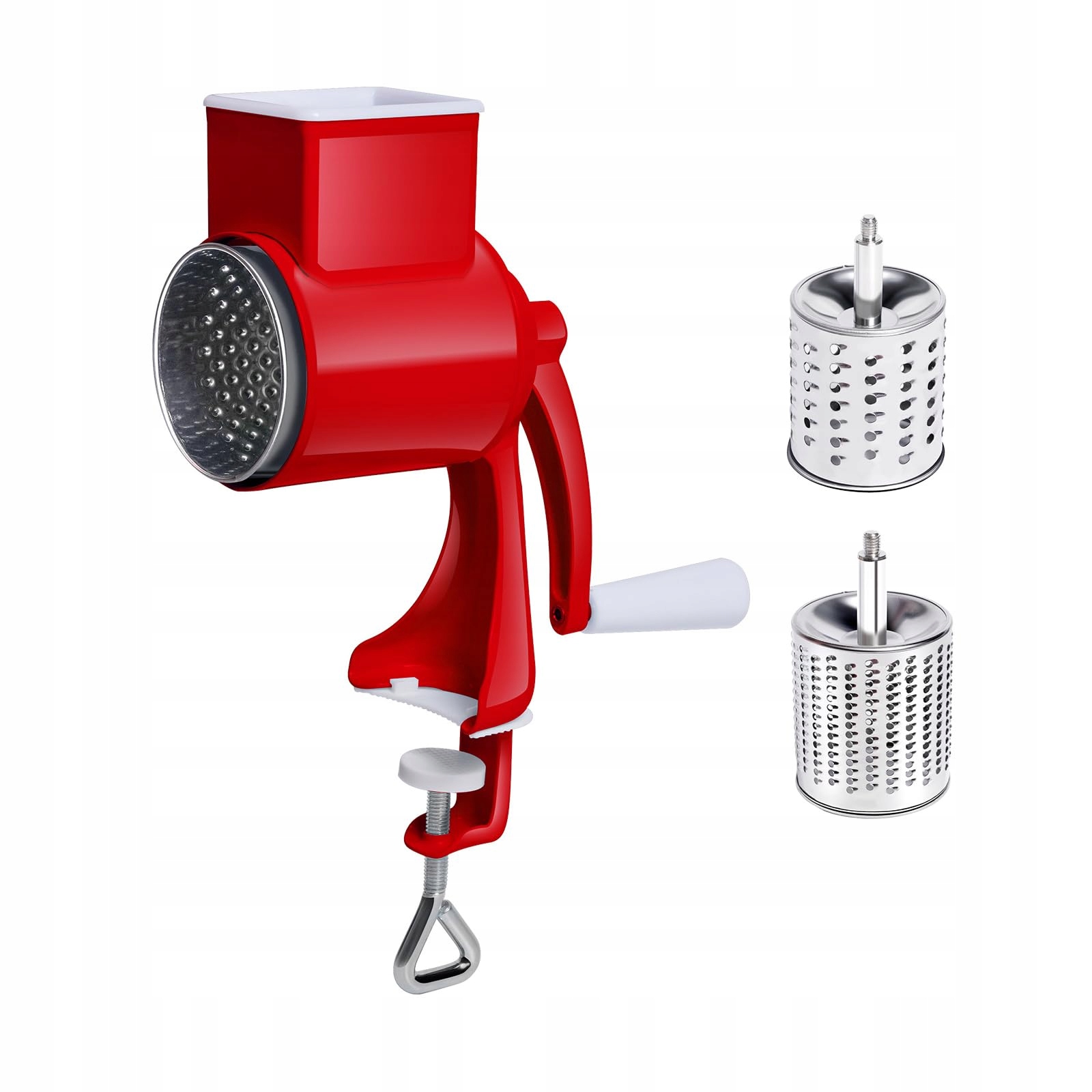 Mlýnek na ořechy, struhadlo a sekáček, 2 nerezové čepele, červený
