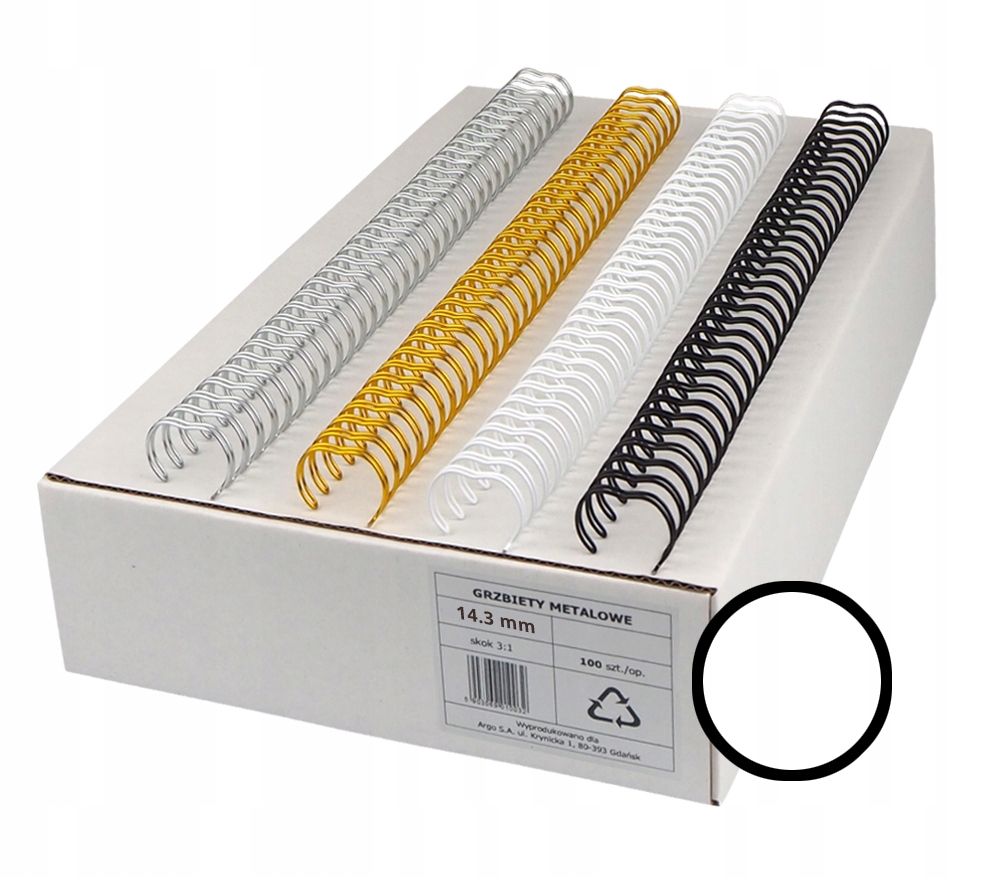 Grzbiety Drutowe Białe 14,3 mm 9/16" 100 szt. skok 3:1