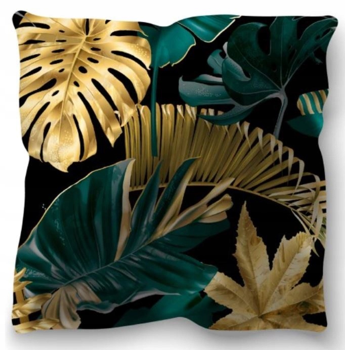 Poszewka na poduszkę 40x40 cm . Liście szmaragdowe bananowiec i monstera.