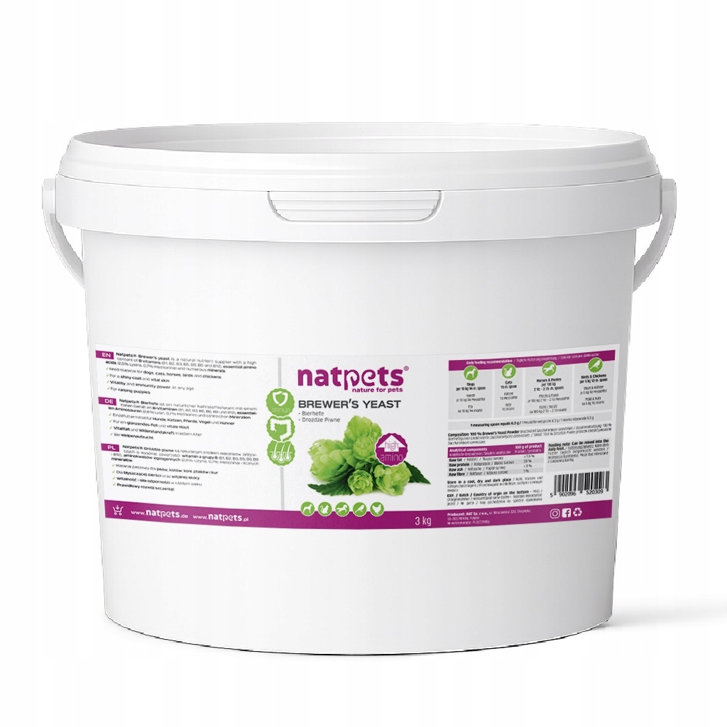 Levně Pivovarské Kvasnice Ds 3 kg pro zvířata (pes, kočka, kůň) NatPets