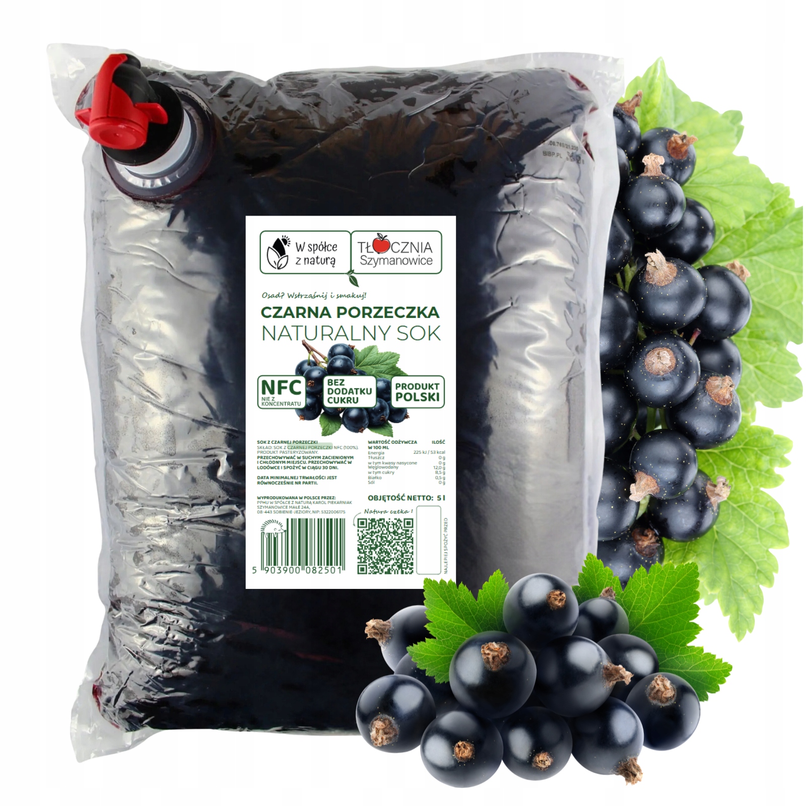 Sok z Czarnej Porzeczki Tłoczony Naturalny 100% Soku Porzeczka Nfc 5 L